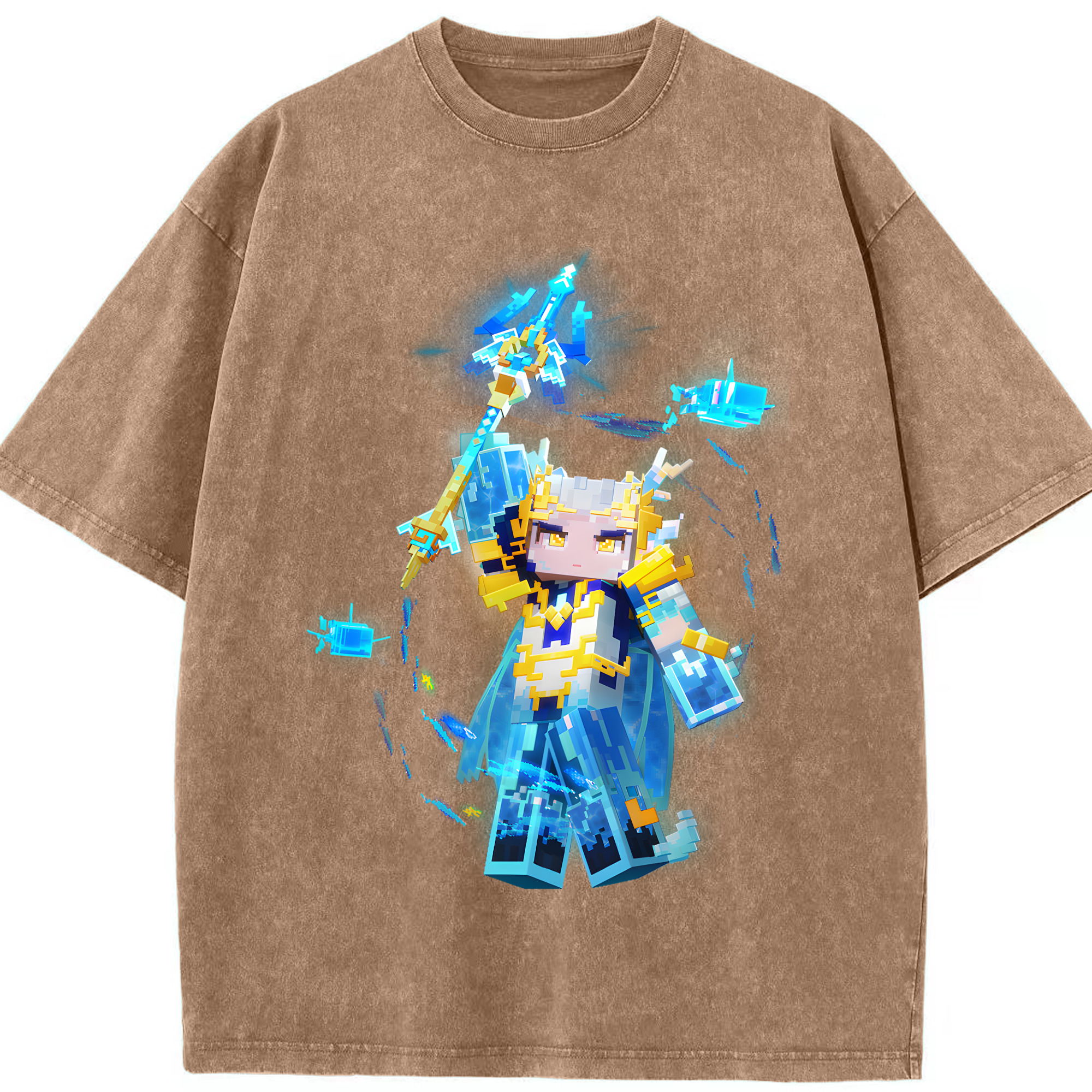 （画像用） マインクラフト ブロックの世界 Minecraft MC Block world 綿100% ヴィンテージ風 半袖Tシャツ（フロントプリント）