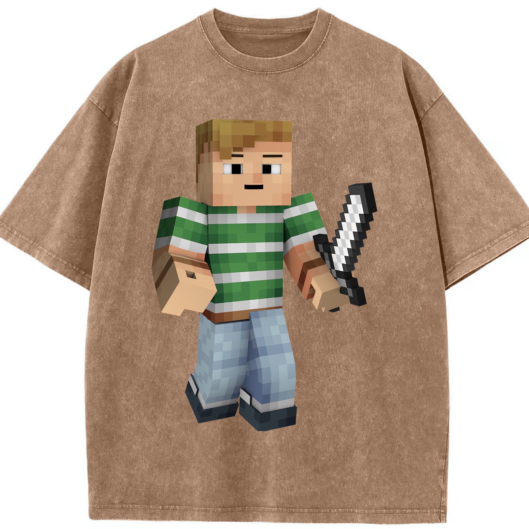 （画像用） マインクラフト ブロックの世界 Minecraft MC Block world 綿100% ヴィンテージ風 半袖Tシャツ（フロントプリント）