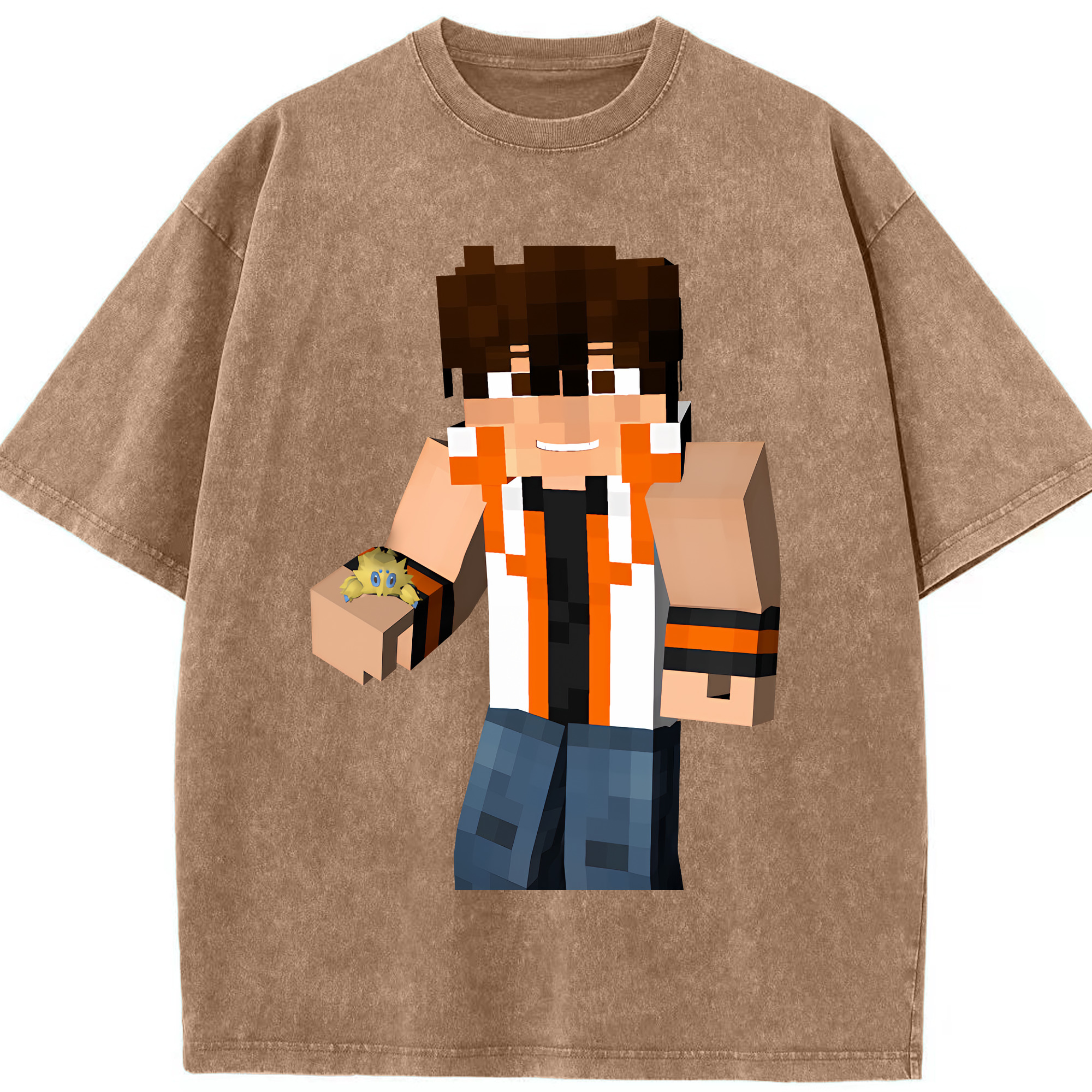 （画像用） マインクラフト ブロックの世界 Minecraft MC Block world 綿100% ヴィンテージ風 半袖Tシャツ（フロントプリント）