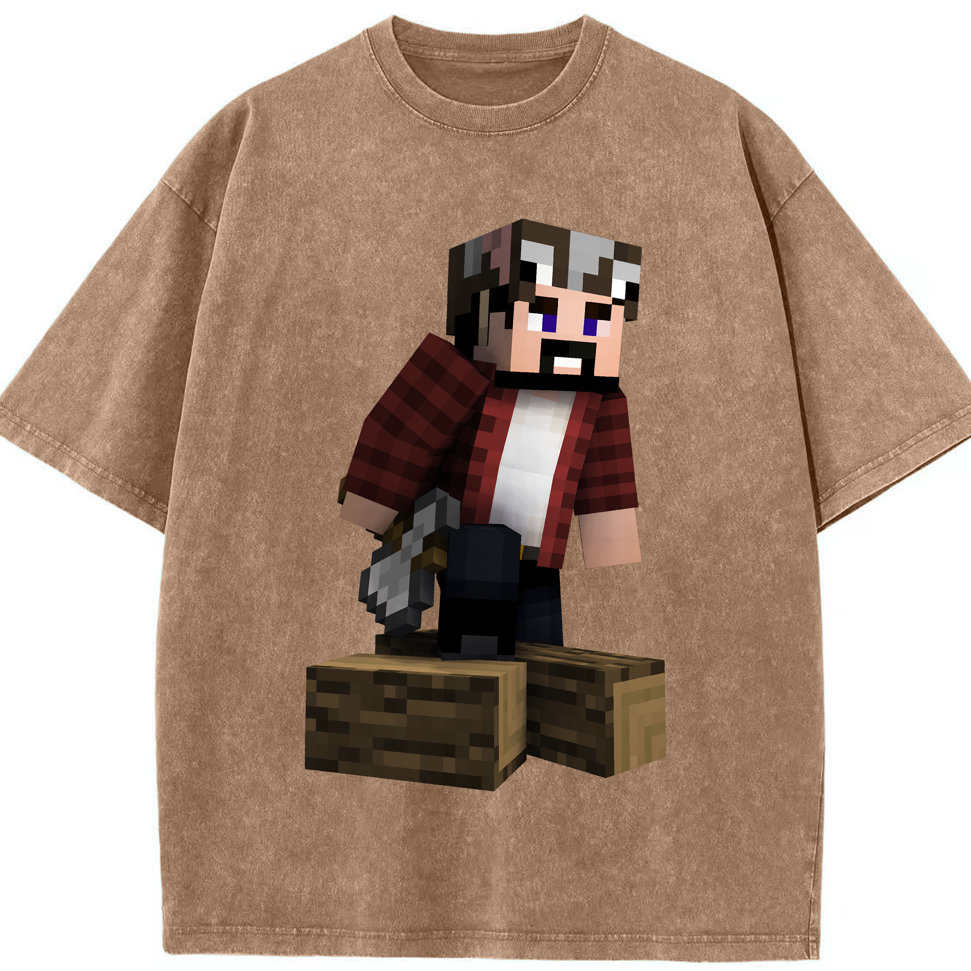 （画像用） マインクラフト ブロックの世界 Minecraft MC Block world 綿100% ヴィンテージ風 半袖Tシャツ（フロントプリント）