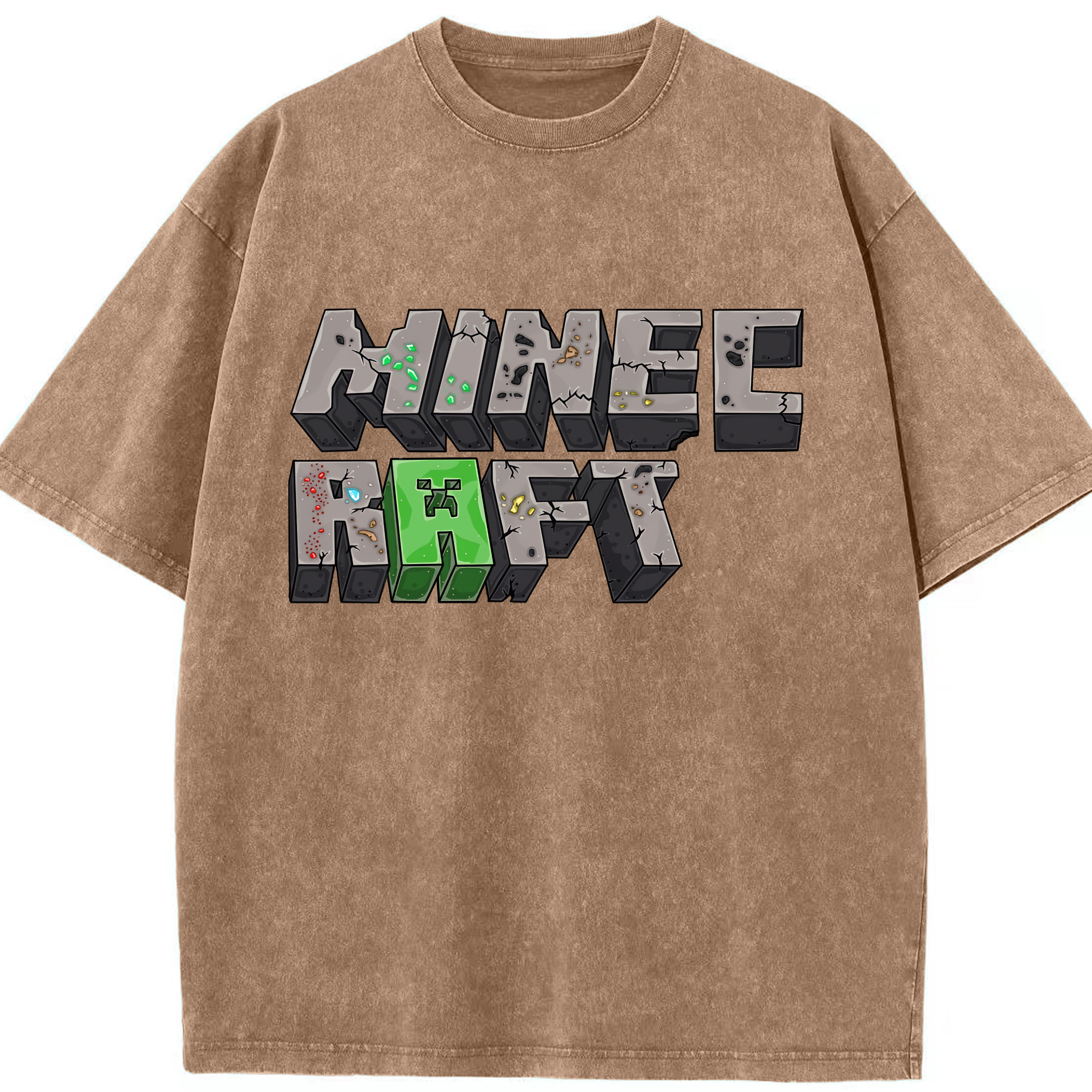 （画像用） マインクラフト ブロックの世界 Minecraft MC Block world 綿100% ヴィンテージ風 半袖Tシャツ（フロントプリント）