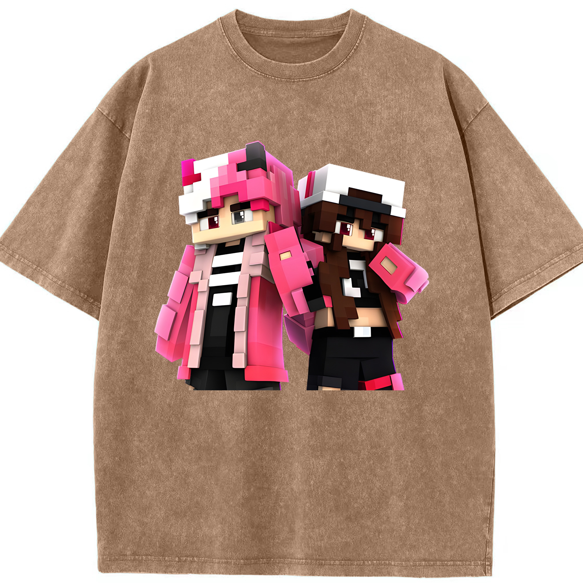 （画像用） マインクラフト ブロックの世界 Minecraft MC Block world 綿100% ヴィンテージ風 半袖Tシャツ（フロントプリント）