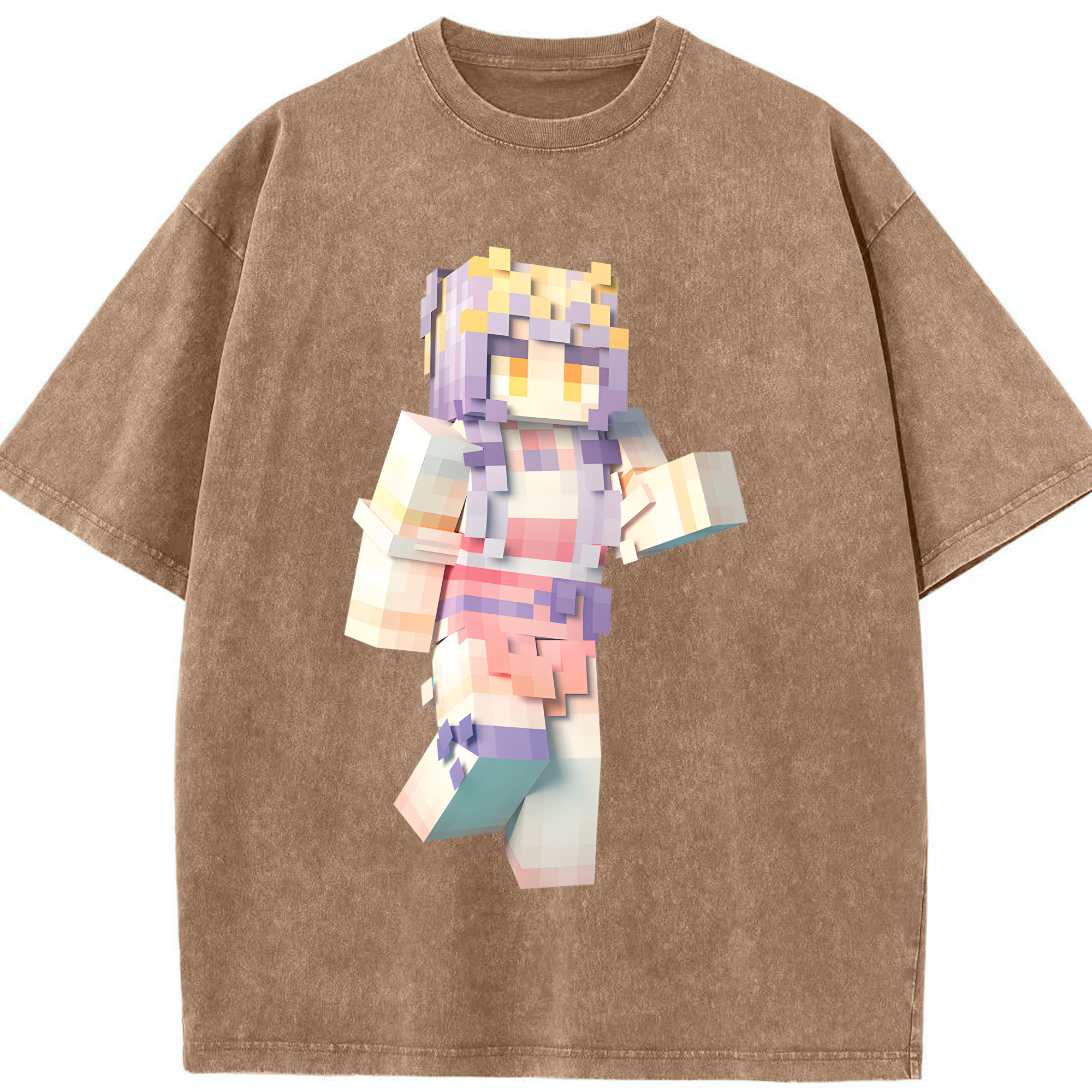（画像用） マインクラフト ブロックの世界 Minecraft MC Block world 綿100% ヴィンテージ風 半袖Tシャツ（フロントプリント）