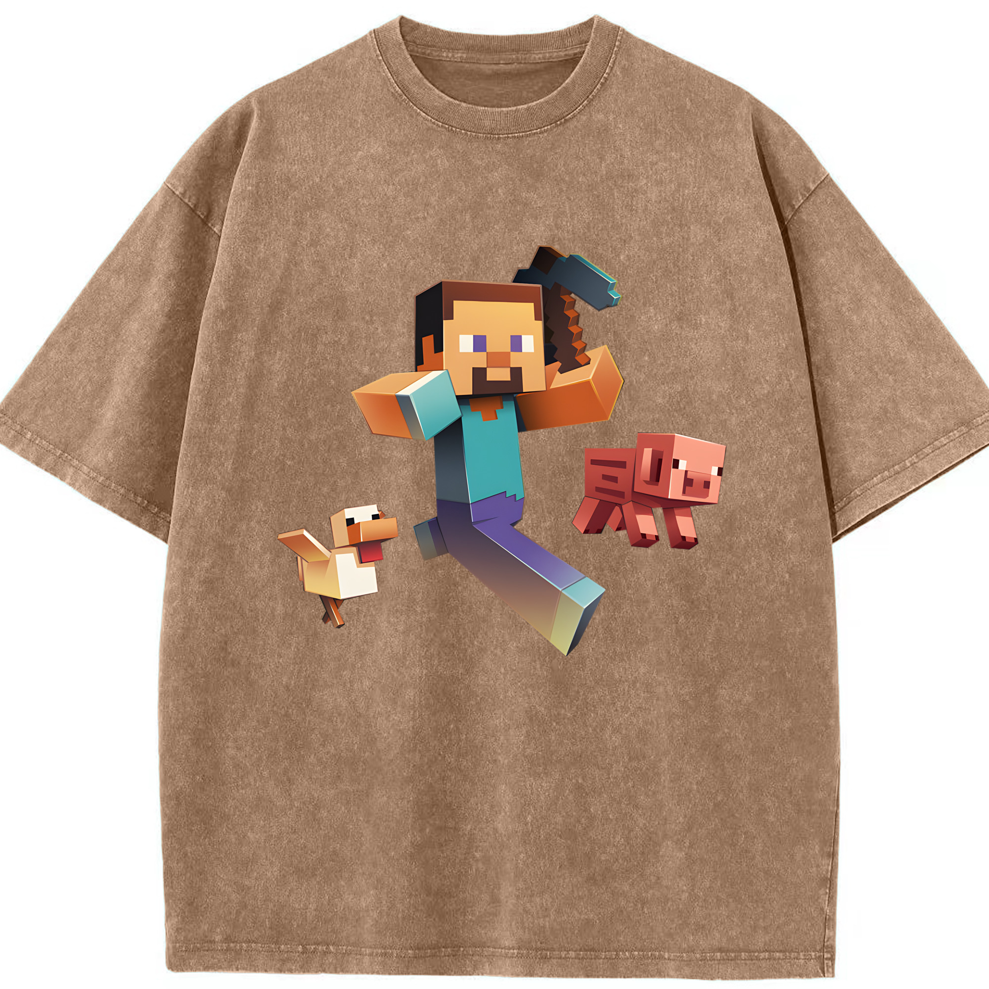 （画像用） マインクラフト ブロックの世界 Minecraft MC Block world 綿100% ヴィンテージ風 半袖Tシャツ（フロントプリント）