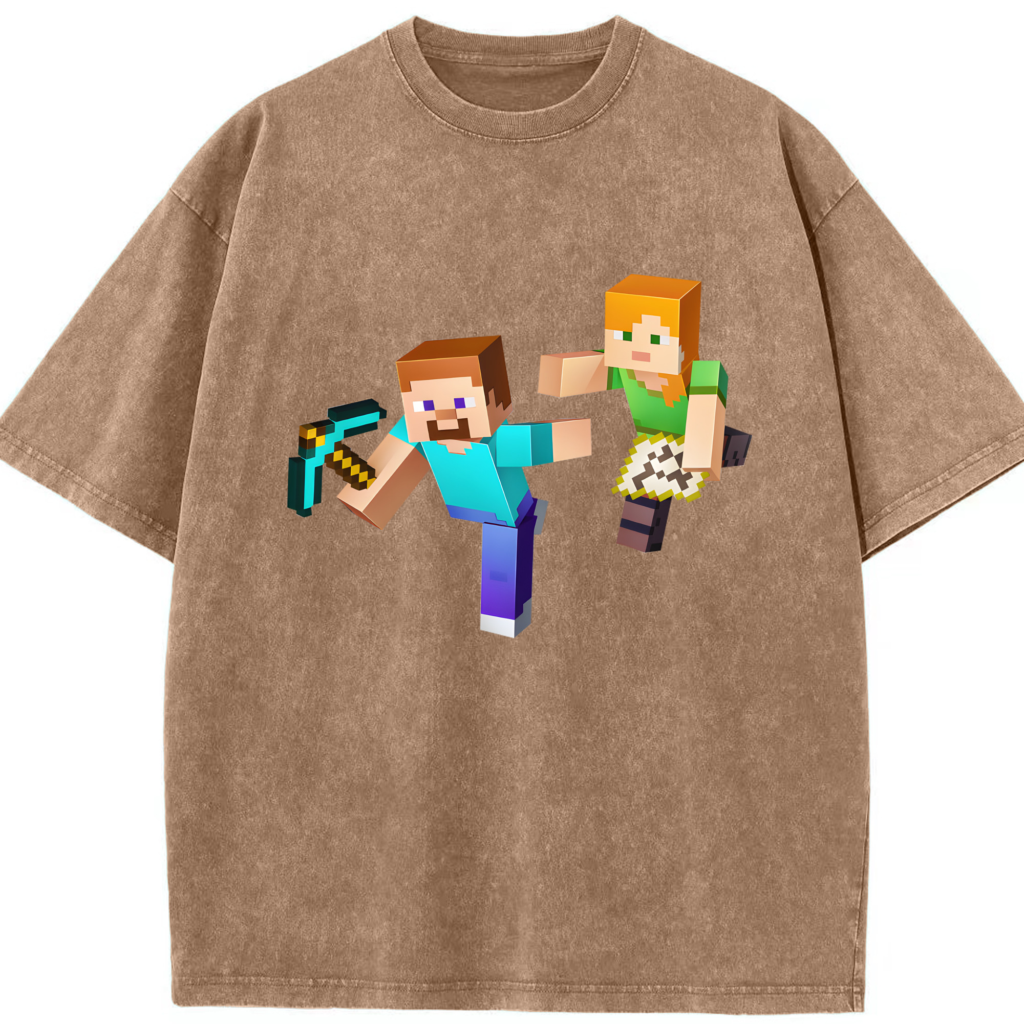 （画像用） マインクラフト ブロックの世界 Minecraft MC Block world 綿100% ヴィンテージ風 半袖Tシャツ（フロントプリント）