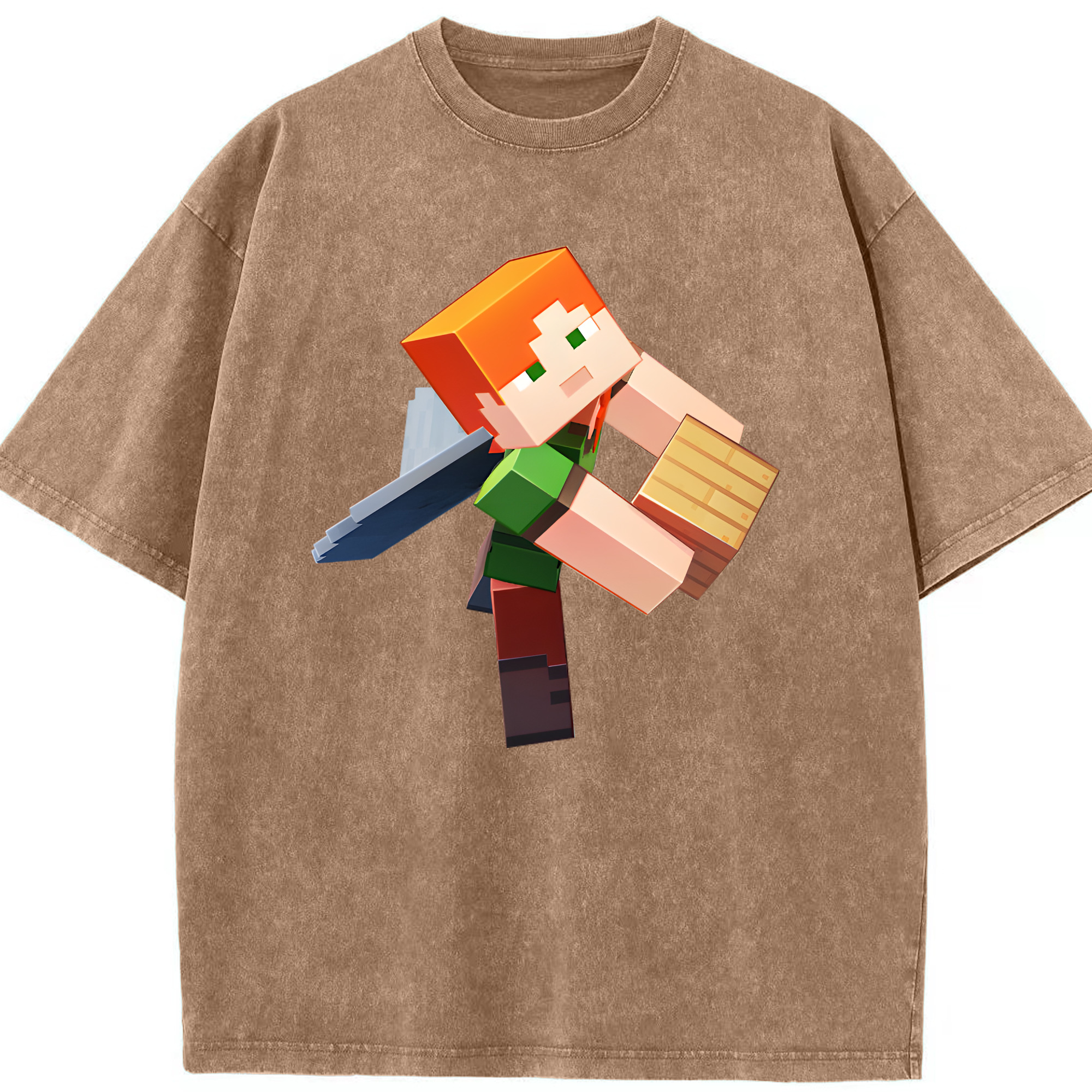 （画像用） マインクラフト ブロックの世界 Minecraft MC Block world 綿100% ヴィンテージ風 半袖Tシャツ（フロントプリント）