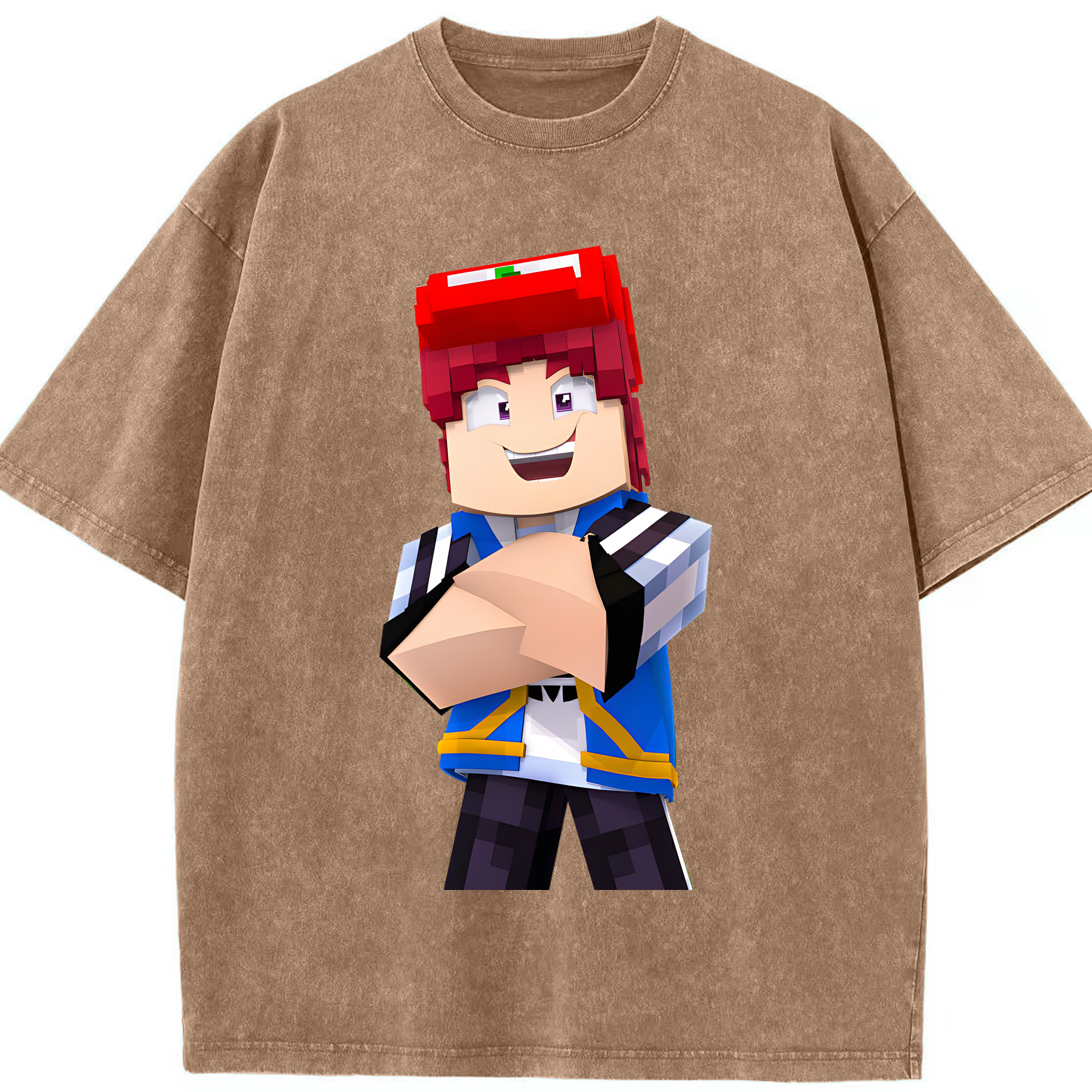 （画像用） マインクラフト ブロックの世界 Minecraft MC Block world 綿100% ヴィンテージ風 半袖Tシャツ（フロントプリント）