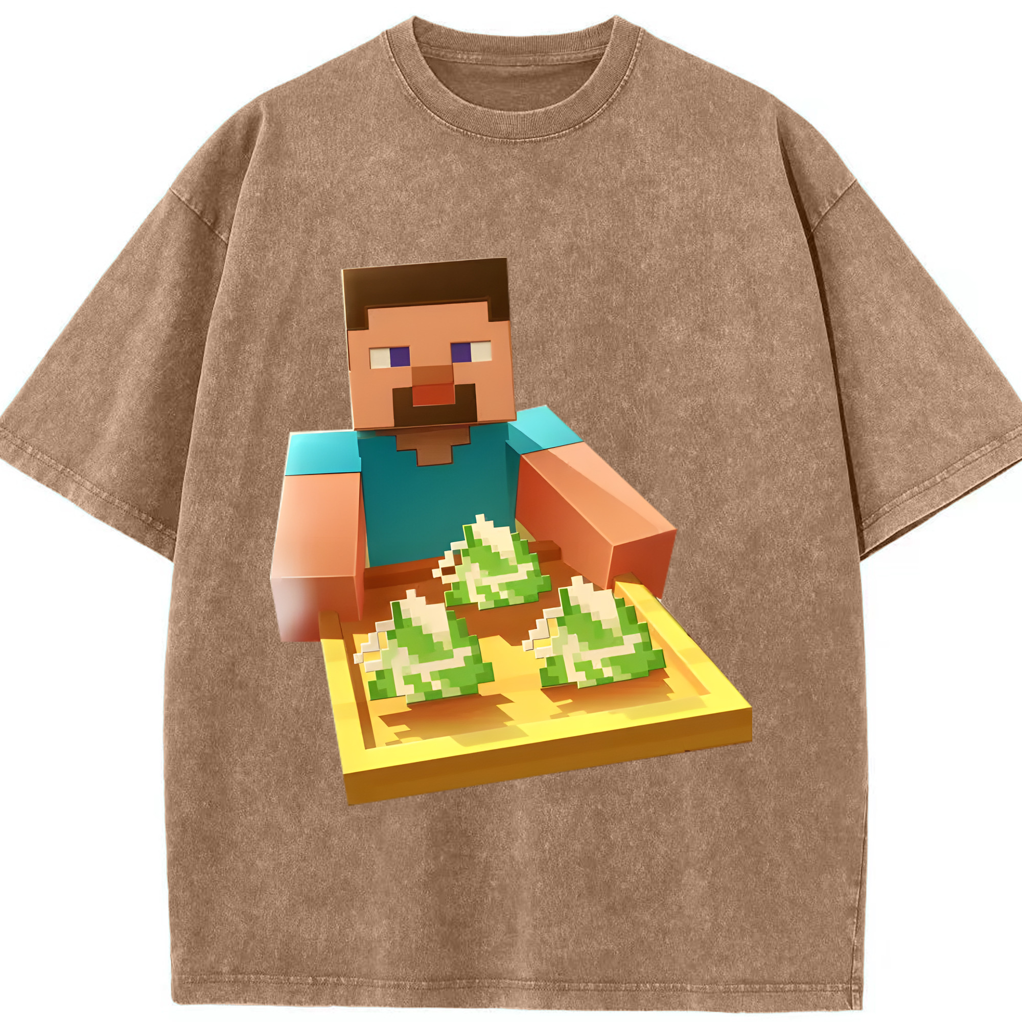 （画像用） マインクラフト ブロックの世界 Minecraft MC Block world 綿100% ヴィンテージ風 半袖Tシャツ（フロントプリント）