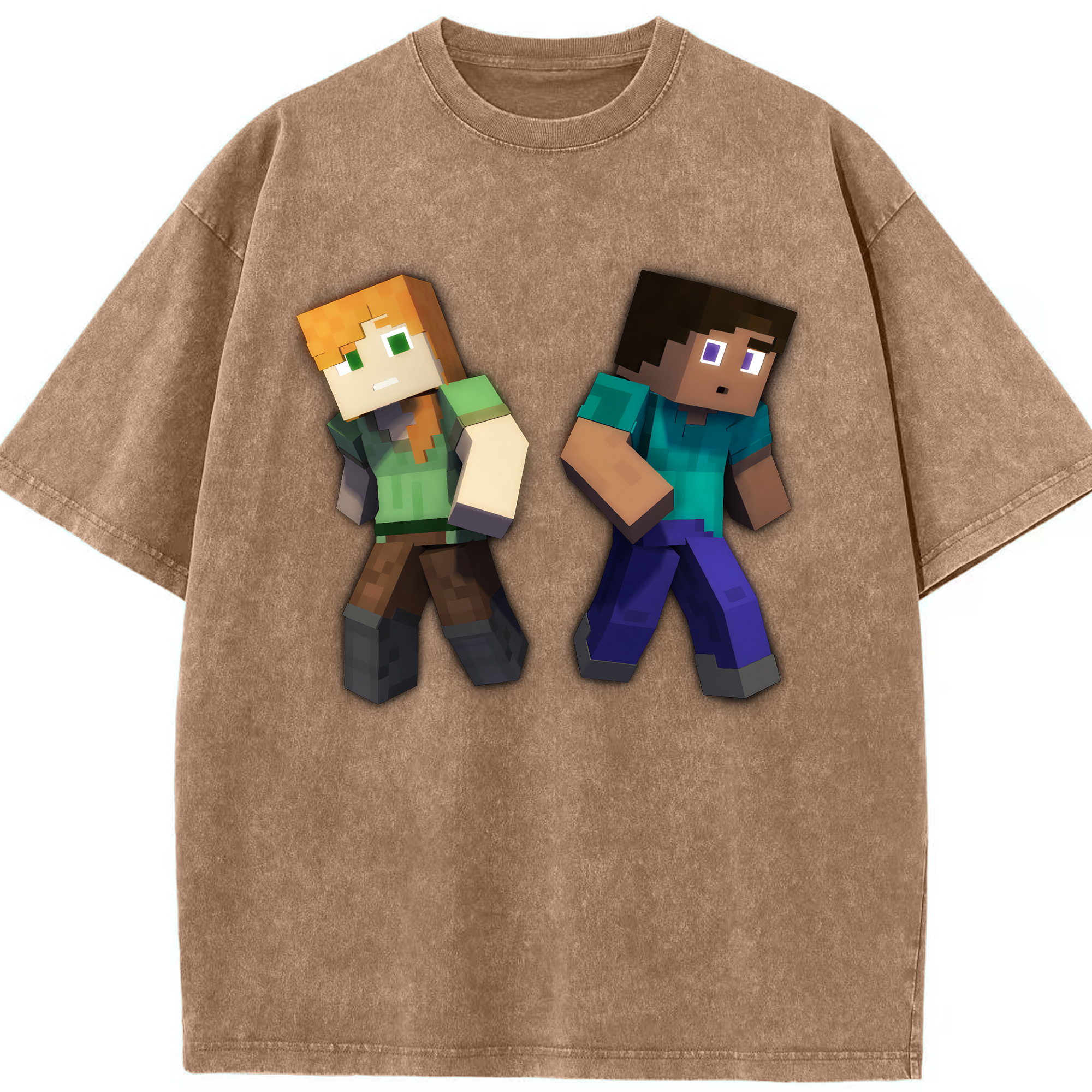 （画像用） マインクラフト ブロックの世界 Minecraft MC Block world 綿100% ヴィンテージ風 半袖Tシャツ（フロントプリント）