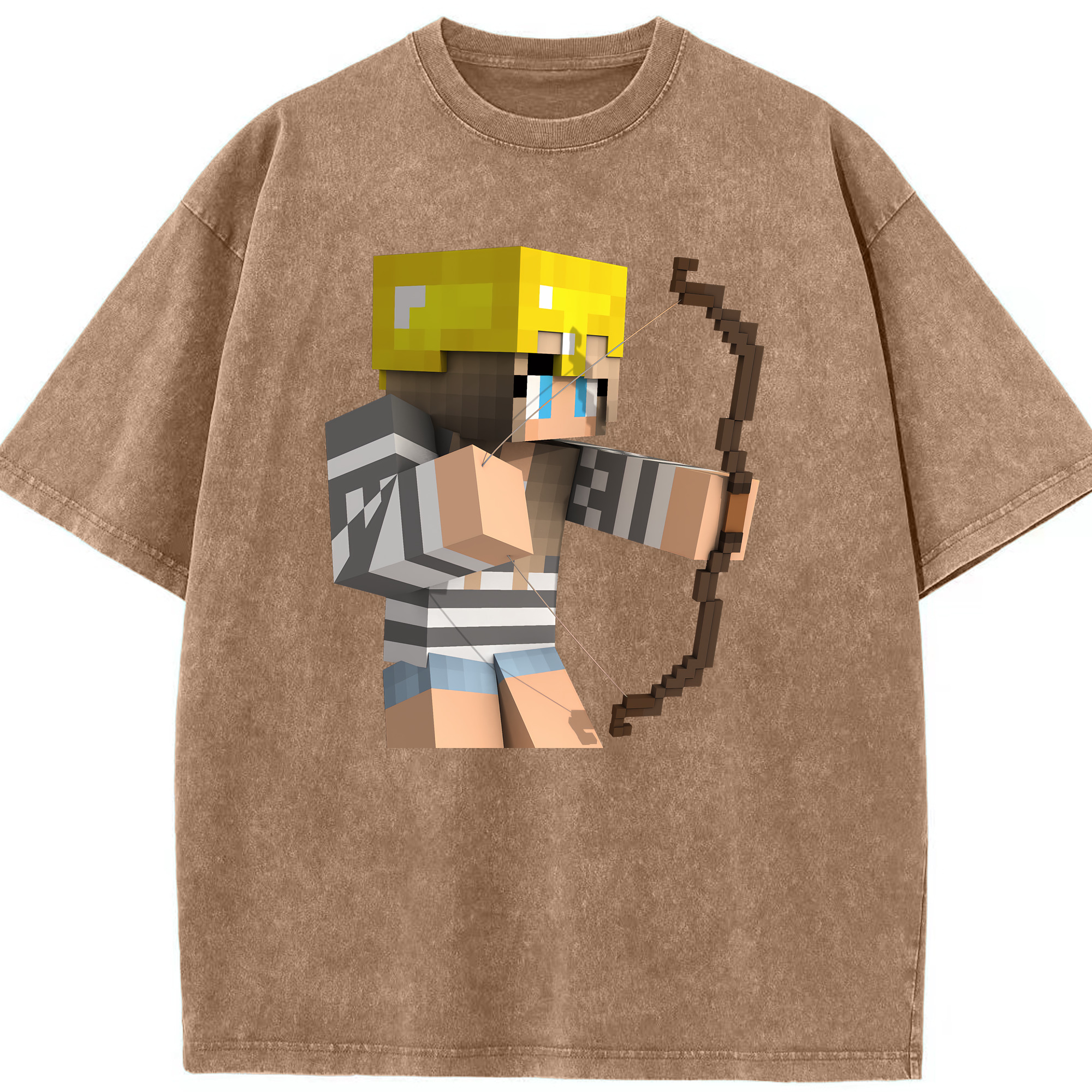 （画像用） マインクラフト ブロックの世界 Minecraft MC Block world 綿100% ヴィンテージ風 半袖Tシャツ（フロントプリント）