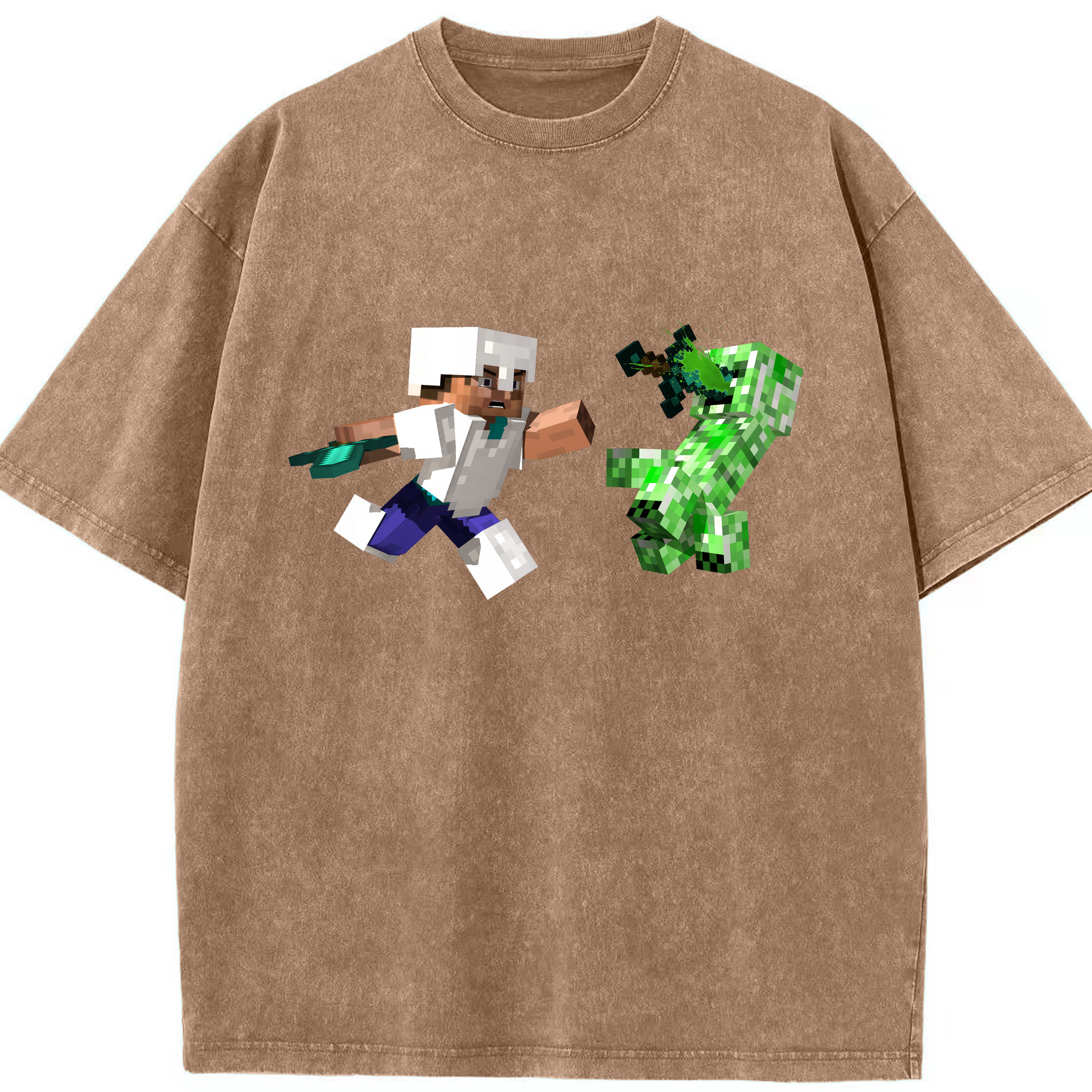（画像用） マインクラフト ブロックの世界 Minecraft MC Block world 綿100% ヴィンテージ風 半袖Tシャツ（フロントプリント）