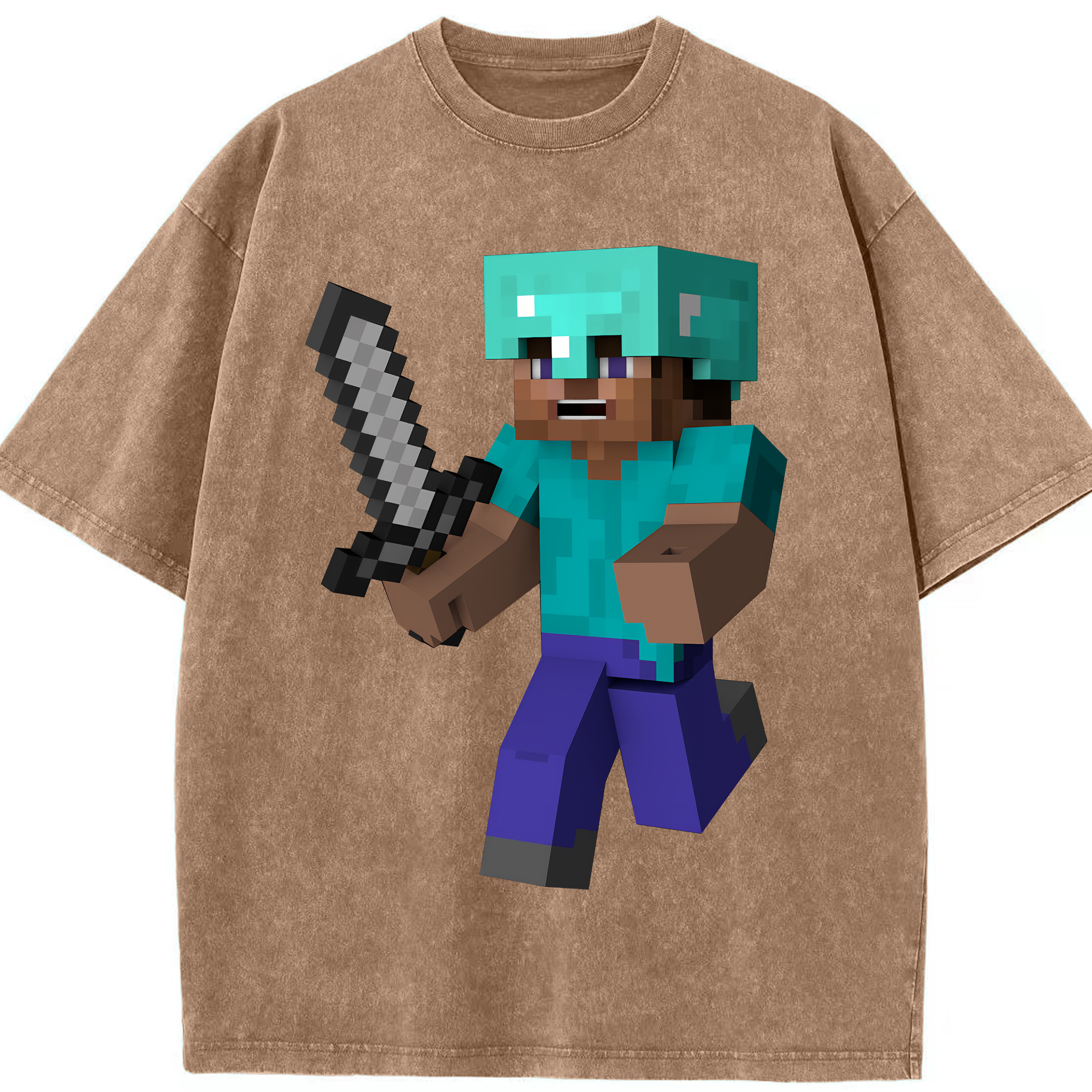 （画像用） マインクラフト ブロックの世界 Minecraft MC Block world 綿100% ヴィンテージ風 半袖Tシャツ（フロントプリント）