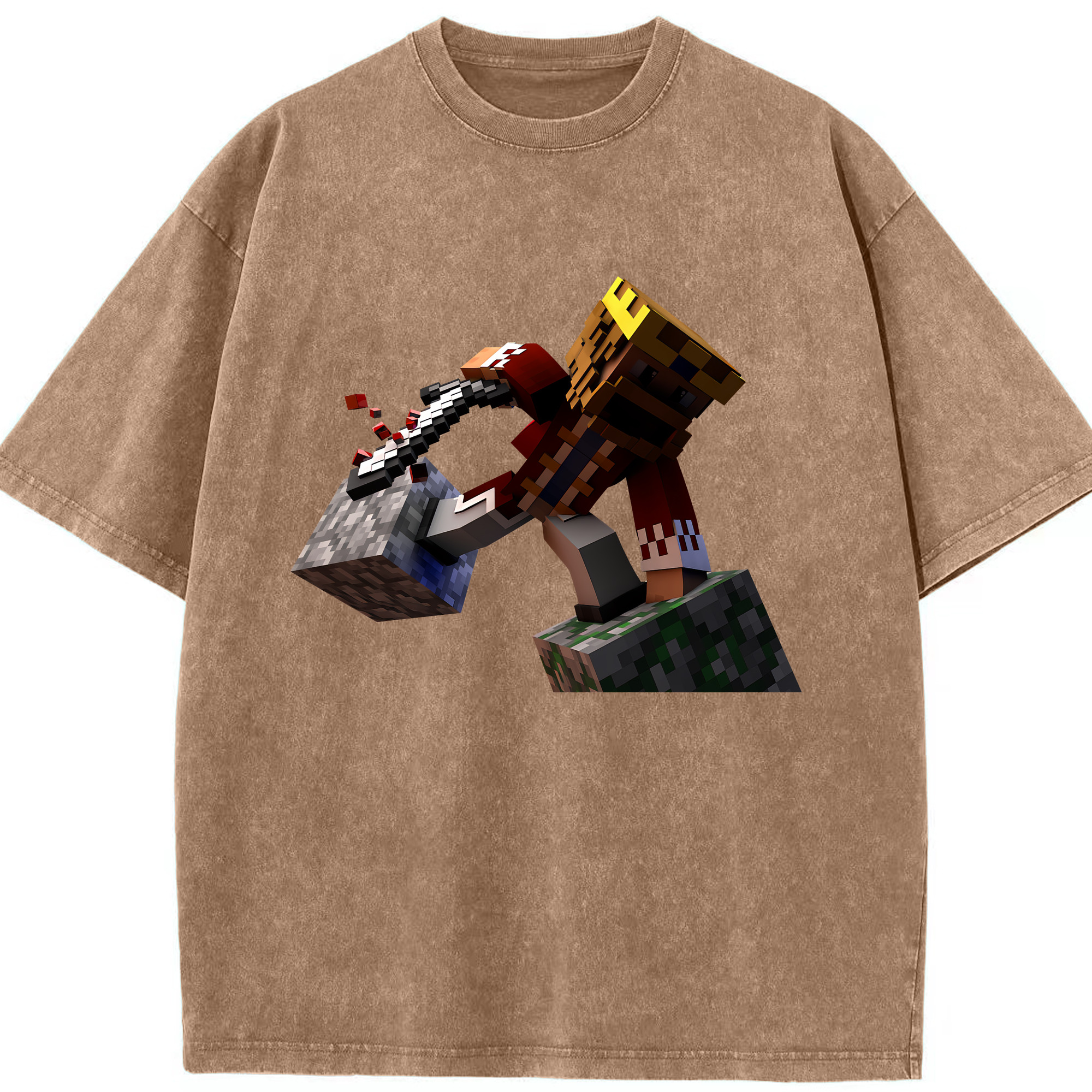 （画像用） マインクラフト ブロックの世界 Minecraft MC Block world 綿100% ヴィンテージ風 半袖Tシャツ（フロントプリント）