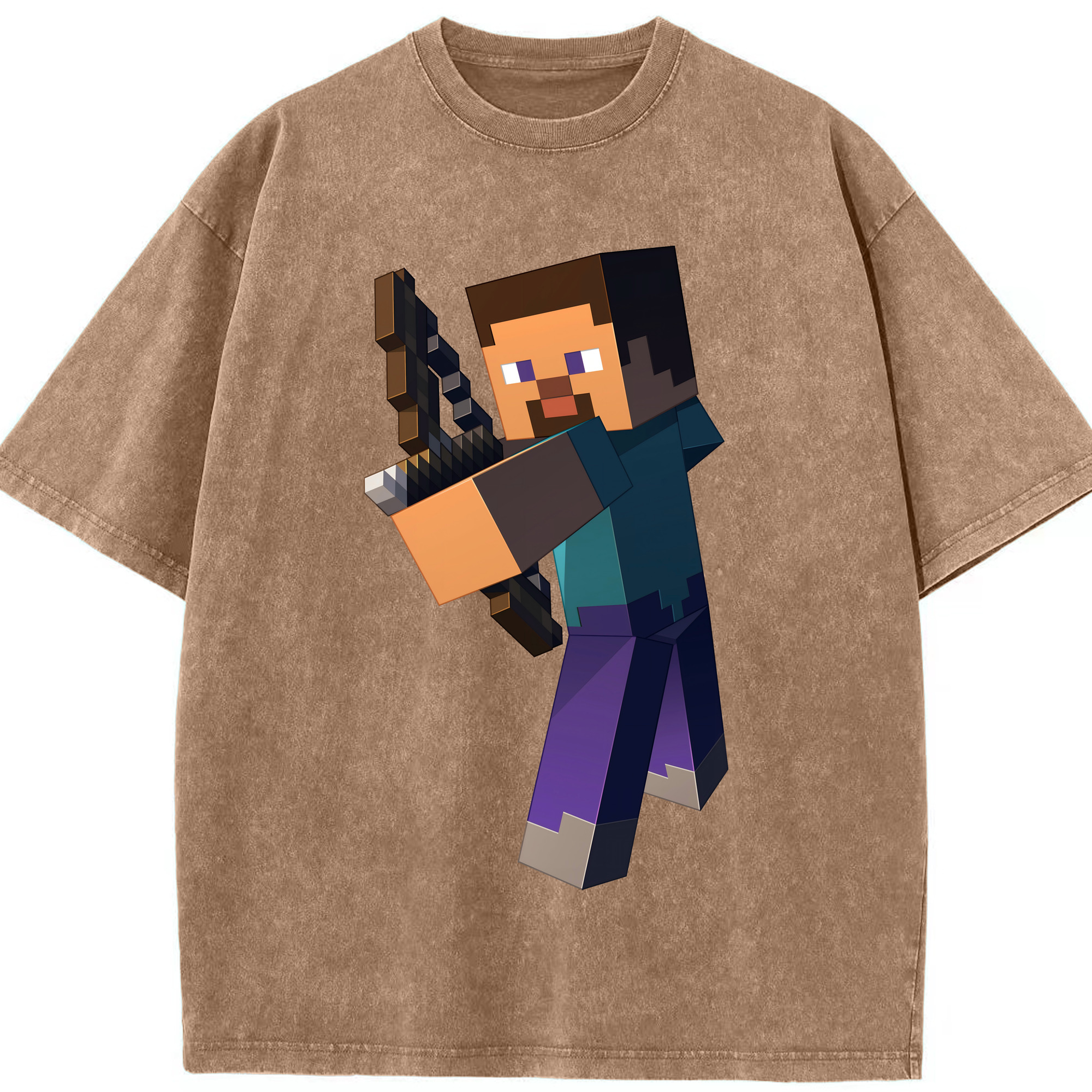（画像用） マインクラフト ブロックの世界 Minecraft MC Block world 綿100% ヴィンテージ風 半袖Tシャツ（フロントプリント）