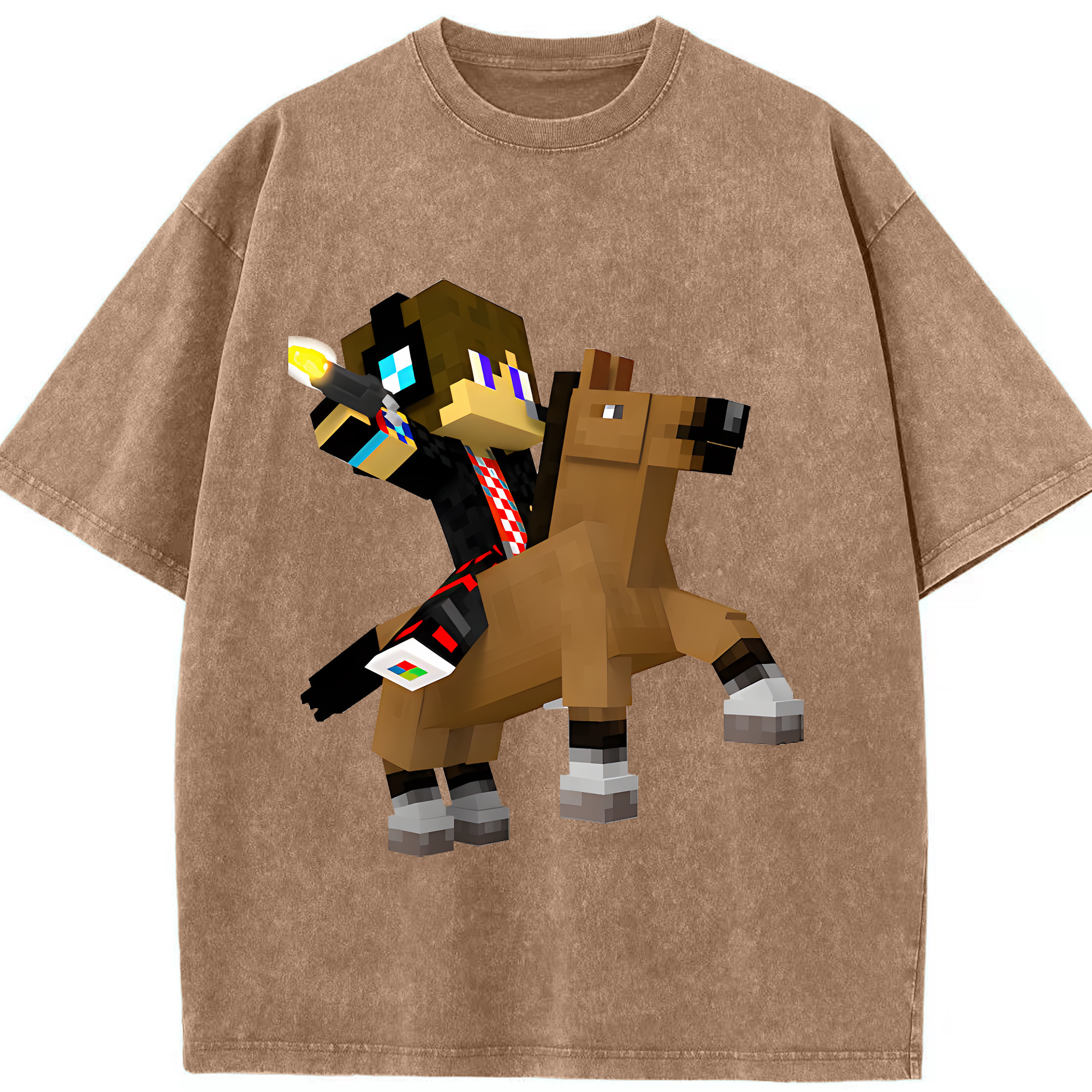 （画像用） マインクラフト ブロックの世界 Minecraft MC Block world 綿100% ヴィンテージ風 半袖Tシャツ（フロントプリント）