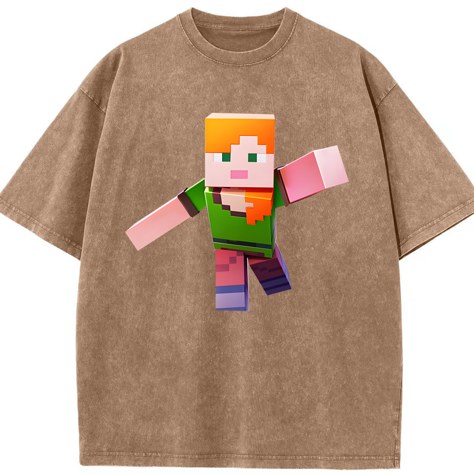 （画像用） マインクラフト ブロックの世界 Minecraft MC Block world 綿100% ヴィンテージ風 半袖Tシャツ（フロントプリント）