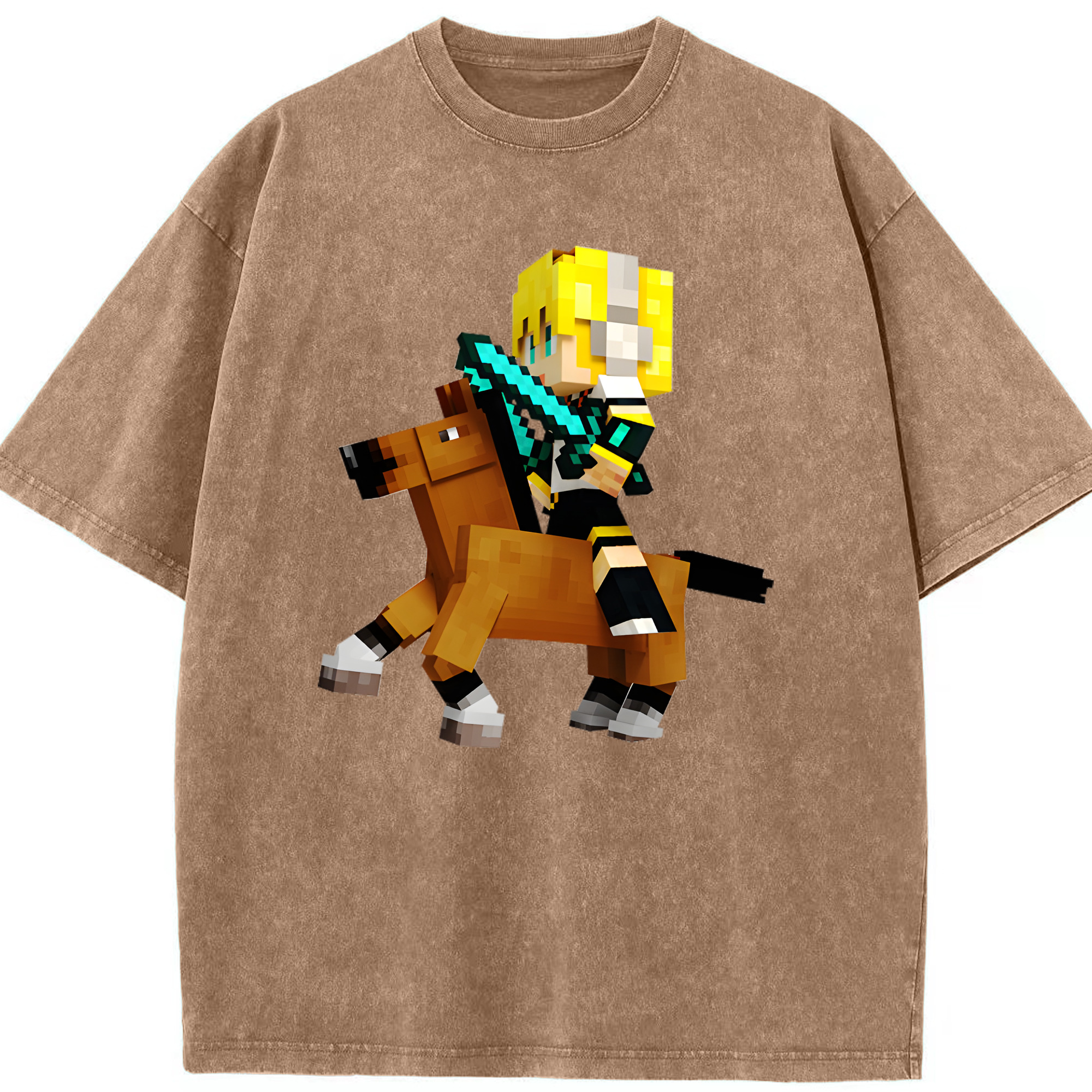（画像用） マインクラフト ブロックの世界 Minecraft MC Block world 綿100% ヴィンテージ風 半袖Tシャツ（フロントプリント）