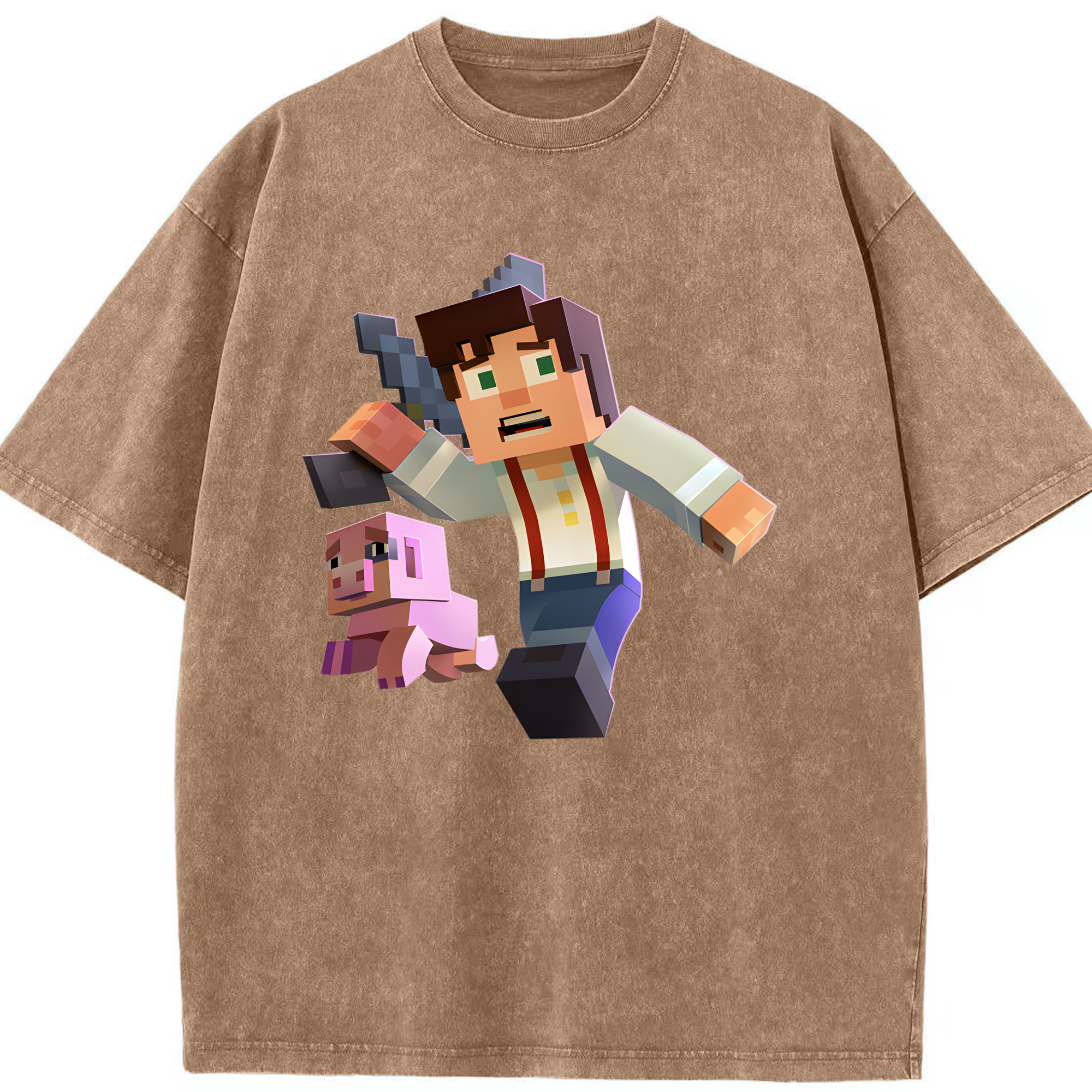 （画像用） マインクラフト ブロックの世界 Minecraft MC Block world 綿100% ヴィンテージ風 半袖Tシャツ（フロントプリント）