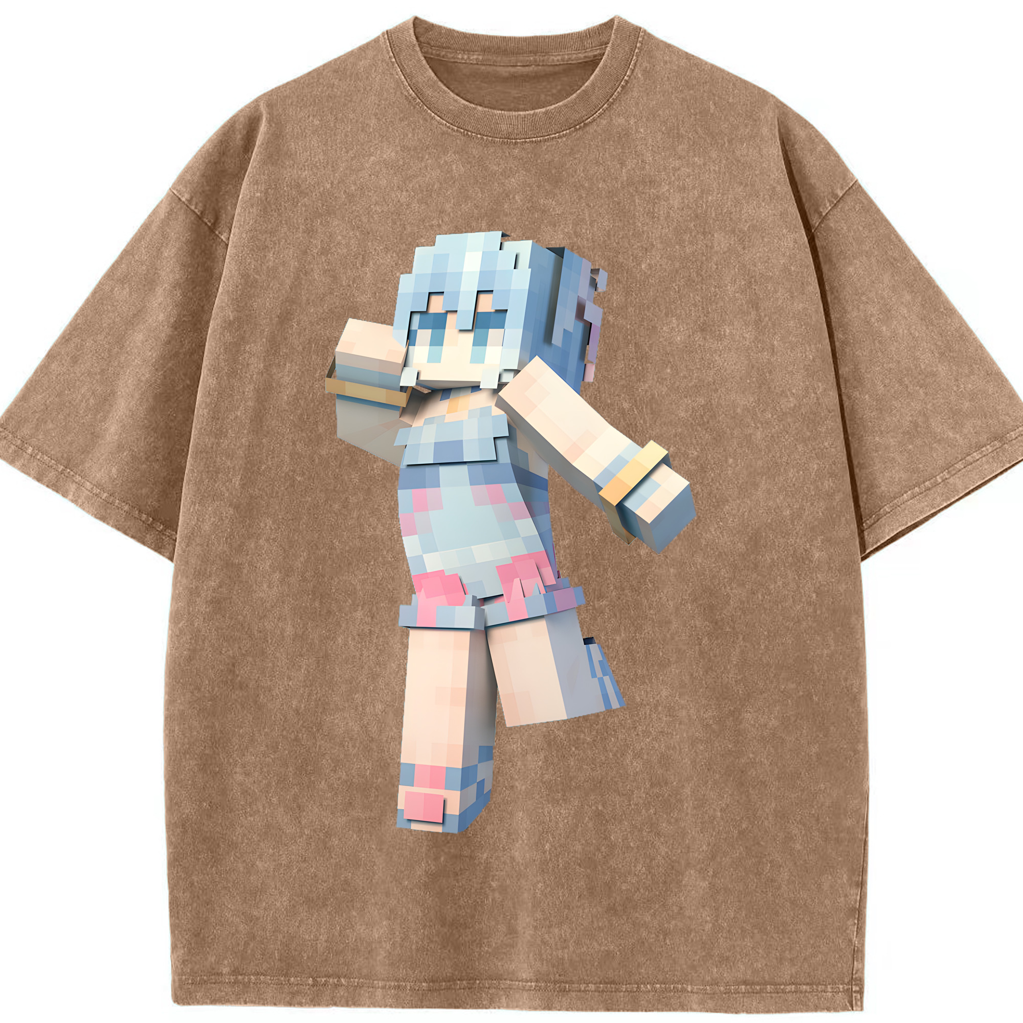 （画像用） マインクラフト ブロックの世界 Minecraft MC Block world 綿100% ヴィンテージ風 半袖Tシャツ（フロントプリント）