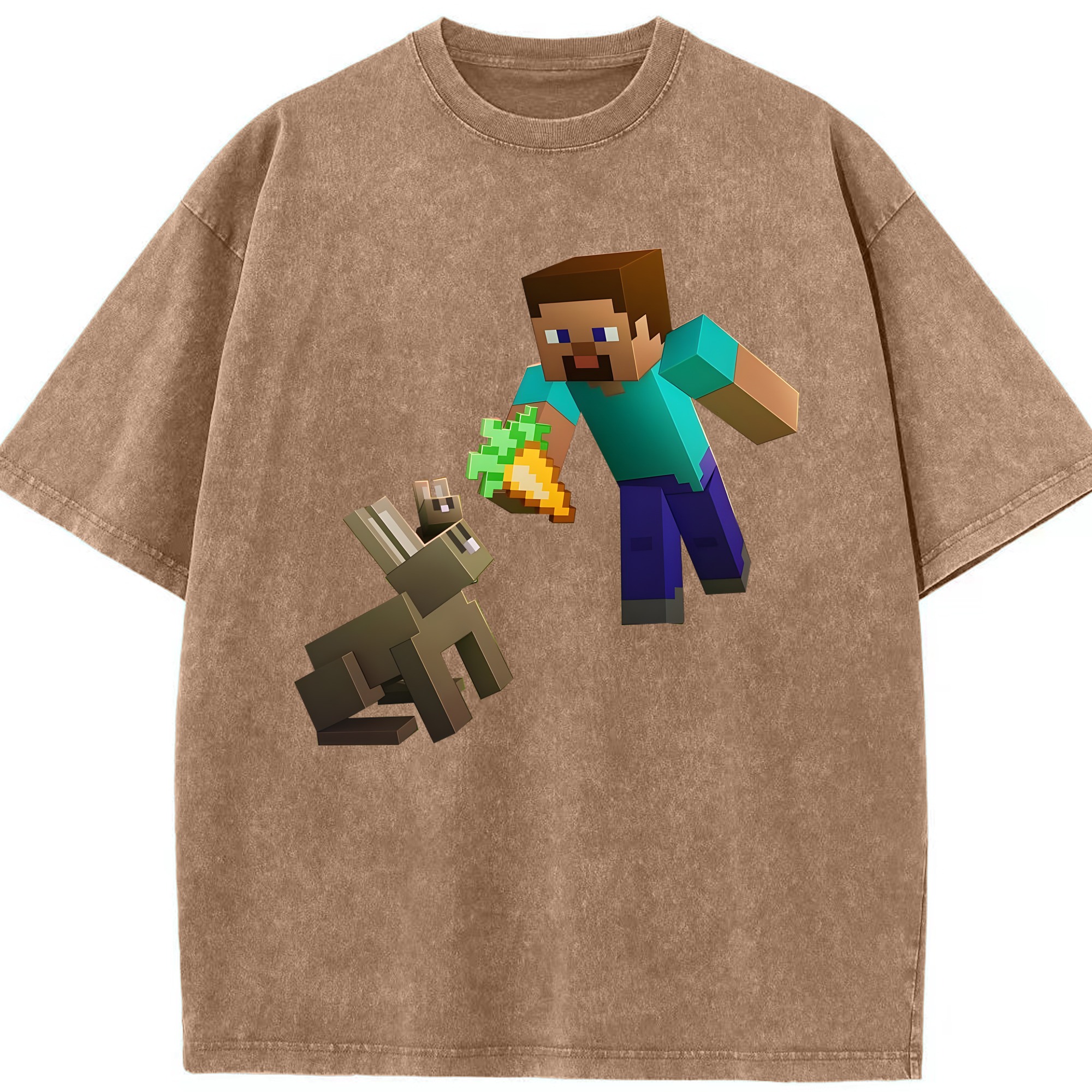 （画像用） マインクラフト ブロックの世界 Minecraft MC Block world 綿100% ヴィンテージ風 半袖Tシャツ（フロントプリント）