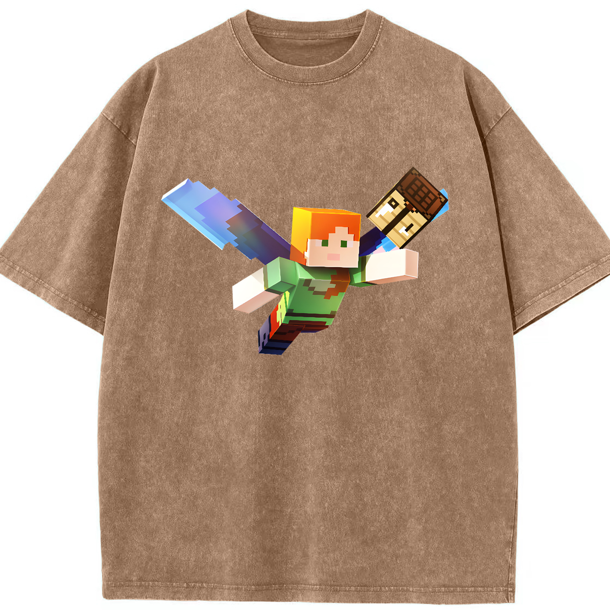 （画像用） マインクラフト ブロックの世界 Minecraft MC Block world 綿100% ヴィンテージ風 半袖Tシャツ（フロントプリント）