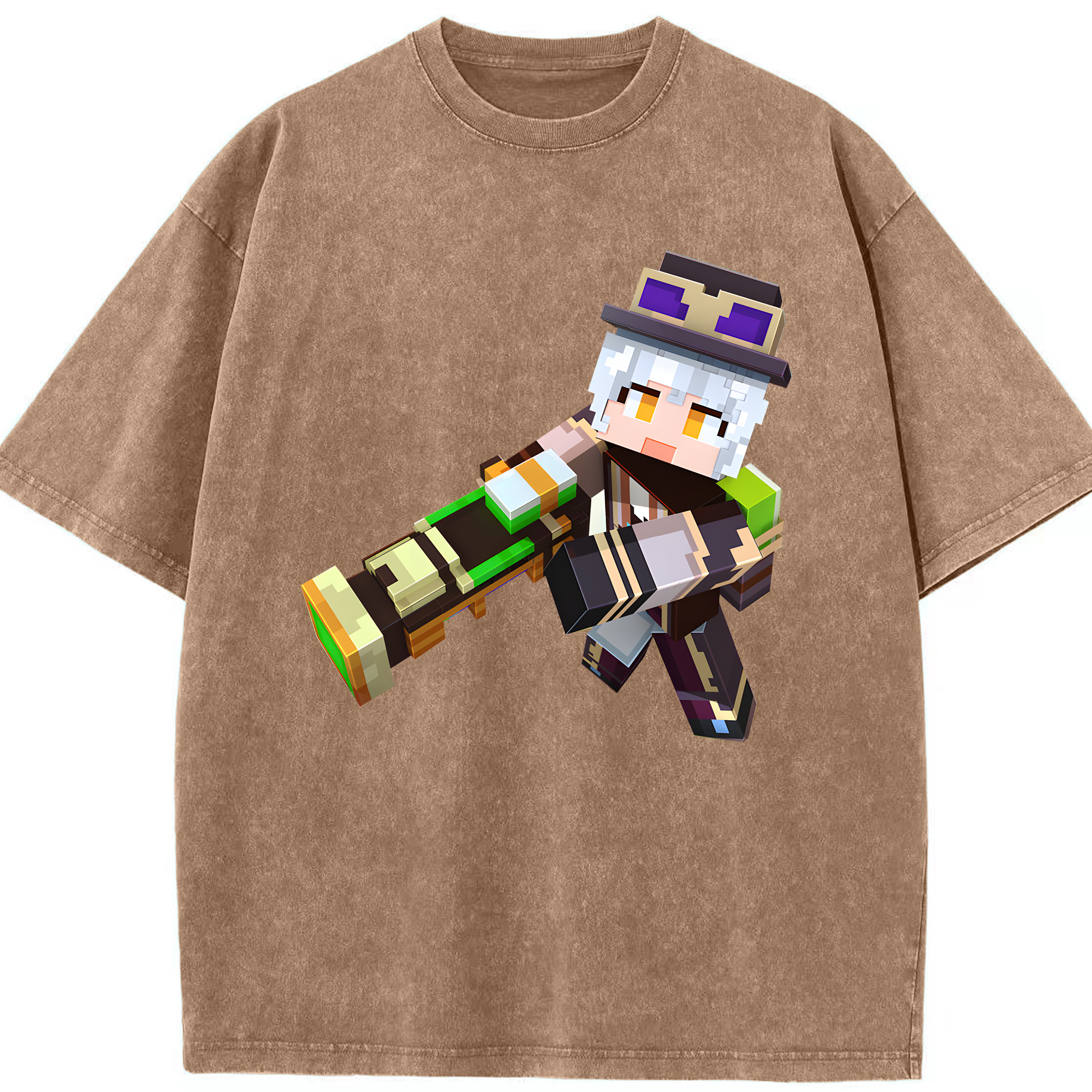 （画像用） マインクラフト ブロックの世界 Minecraft MC Block world 綿100% ヴィンテージ風 半袖Tシャツ（フロントプリント）