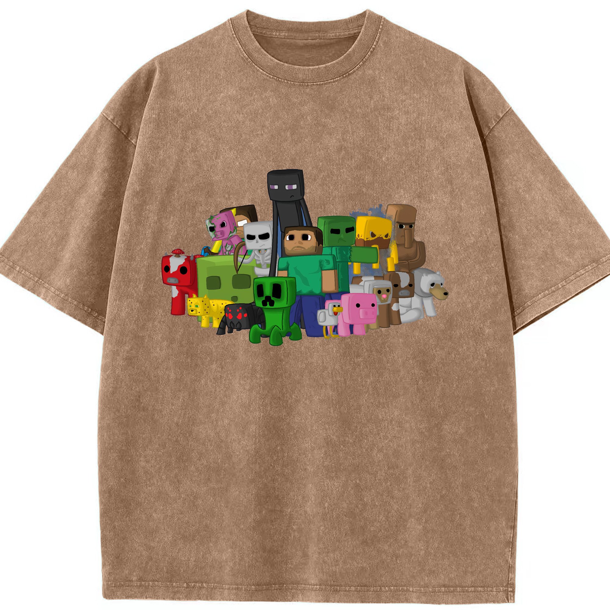 （画像用） マインクラフト ブロックの世界 Minecraft MC Block world 綿100% ヴィンテージ風 半袖Tシャツ（フロントプリント）