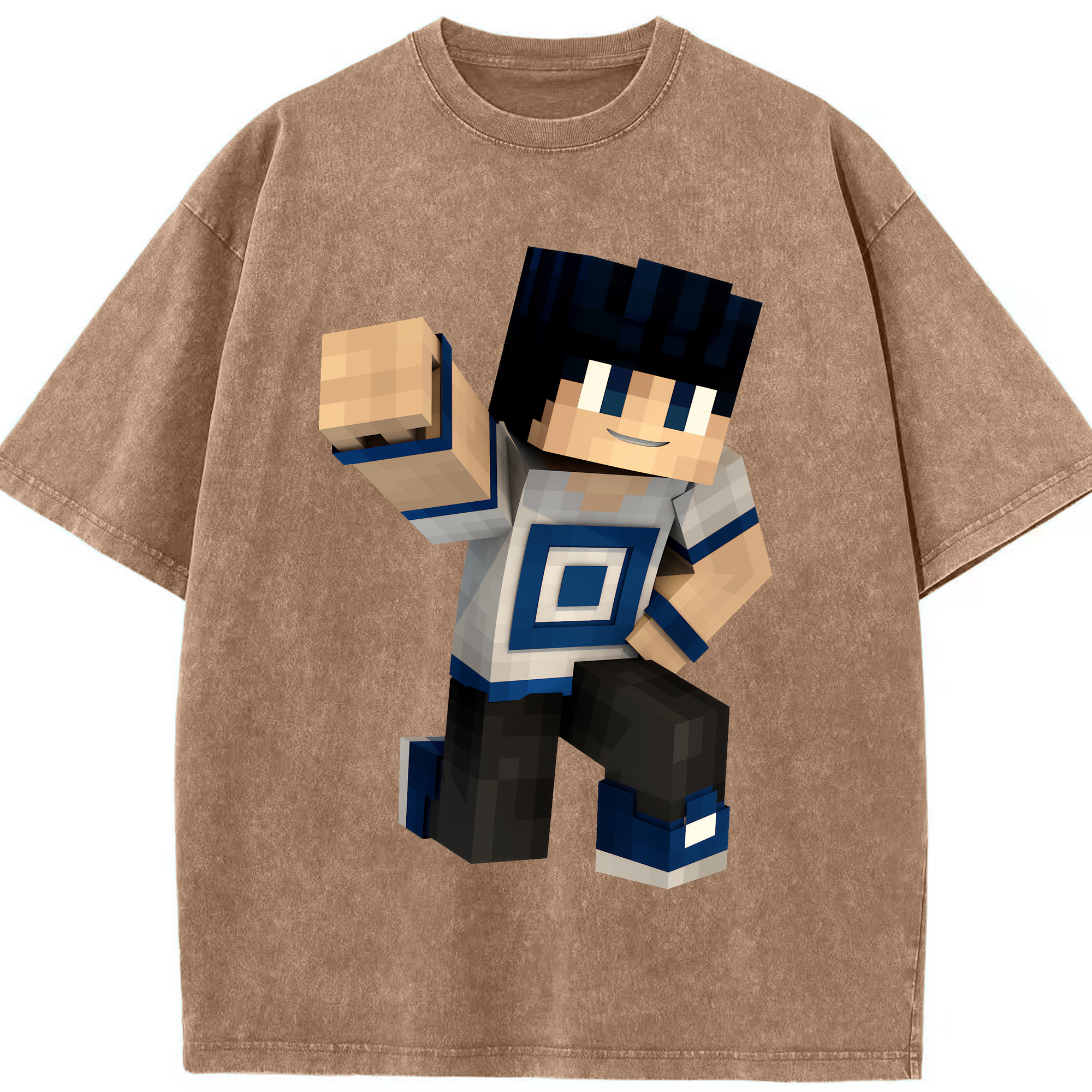 （画像用） マインクラフト ブロックの世界 Minecraft MC Block world 綿100% ヴィンテージ風 半袖Tシャツ（フロントプリント）