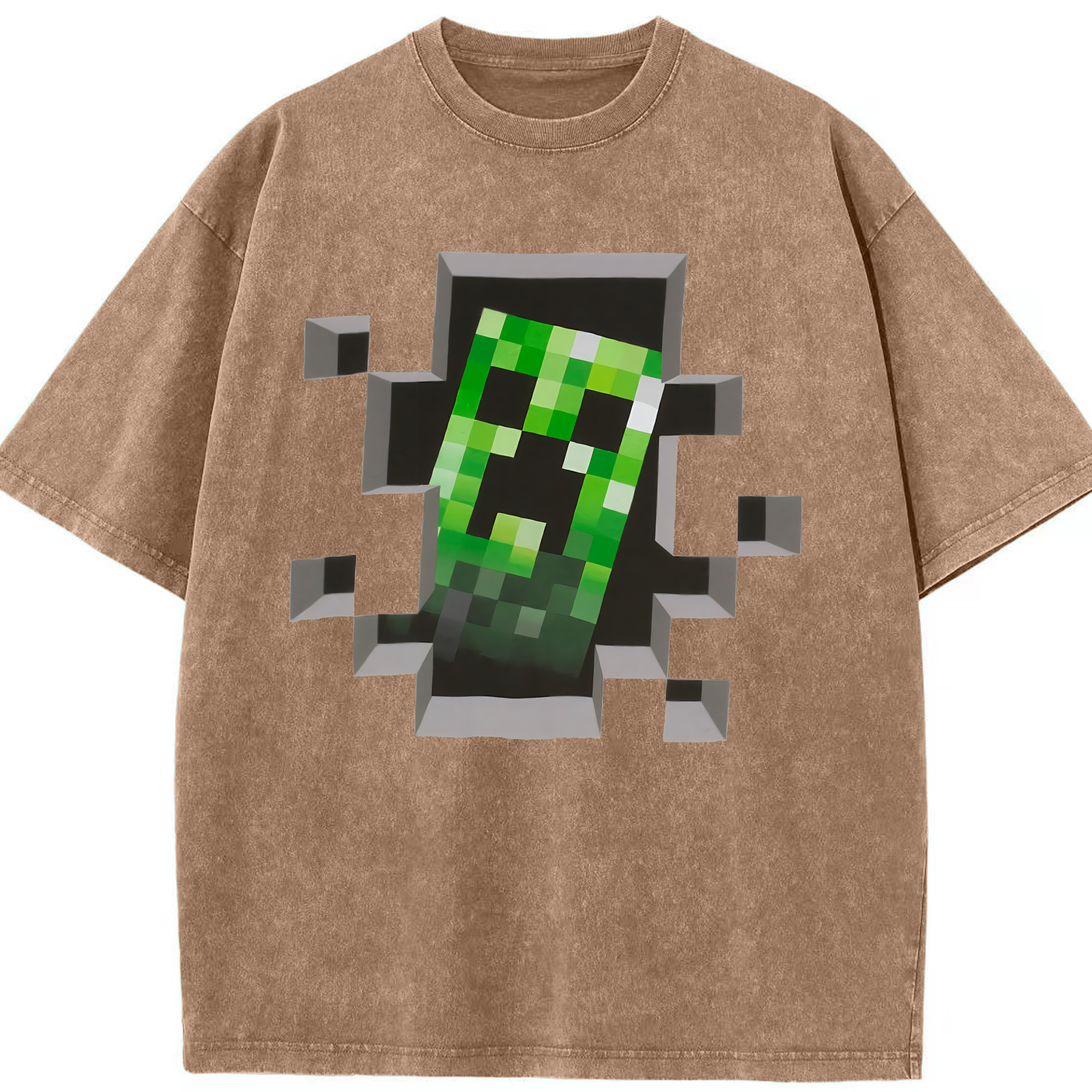 （画像用） マインクラフト ブロックの世界 Minecraft MC Block world 綿100% ヴィンテージ風 半袖Tシャツ（フロントプリント）