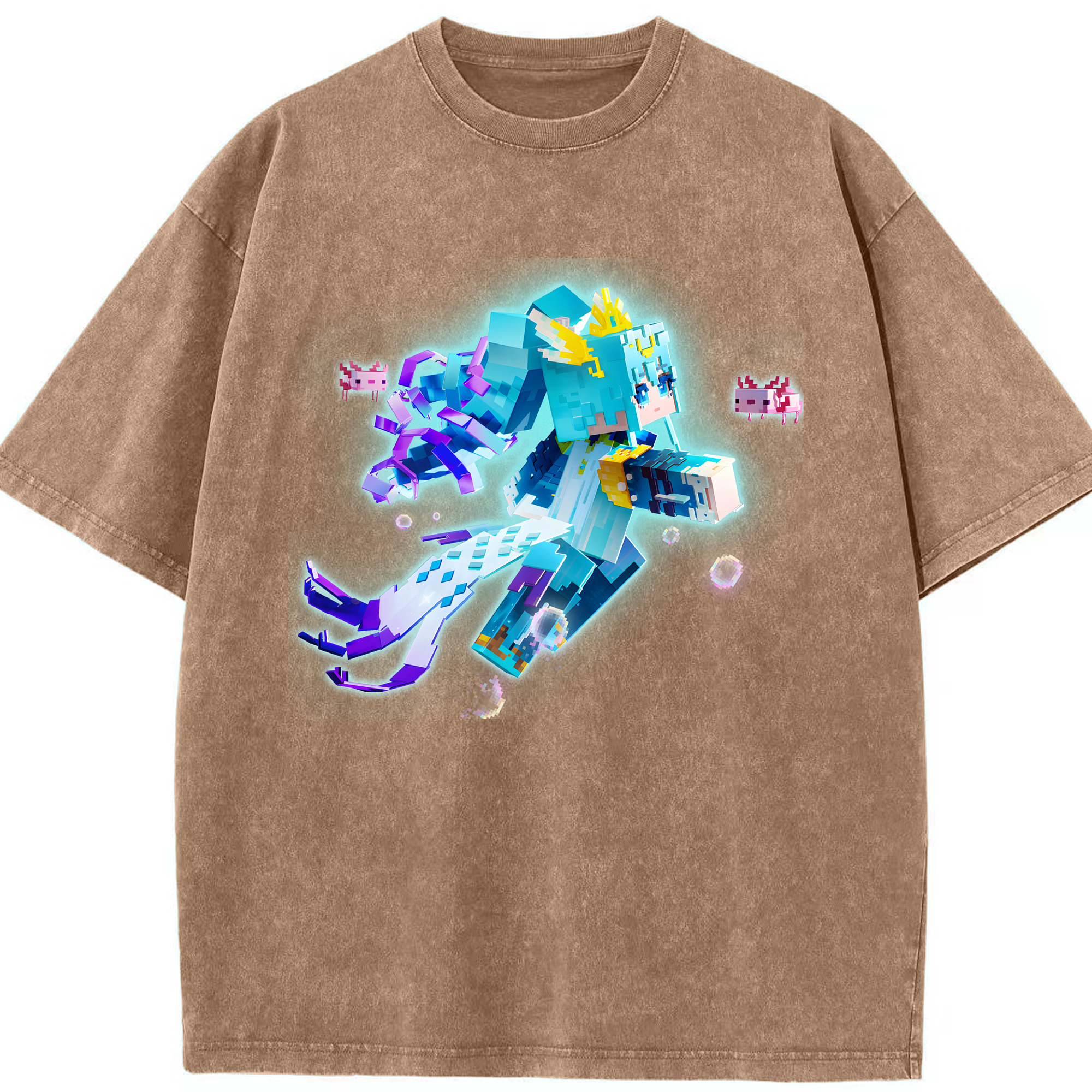 （画像用） マインクラフト ブロックの世界 Minecraft MC Block world 綿100% ヴィンテージ風 半袖Tシャツ（フロントプリント）