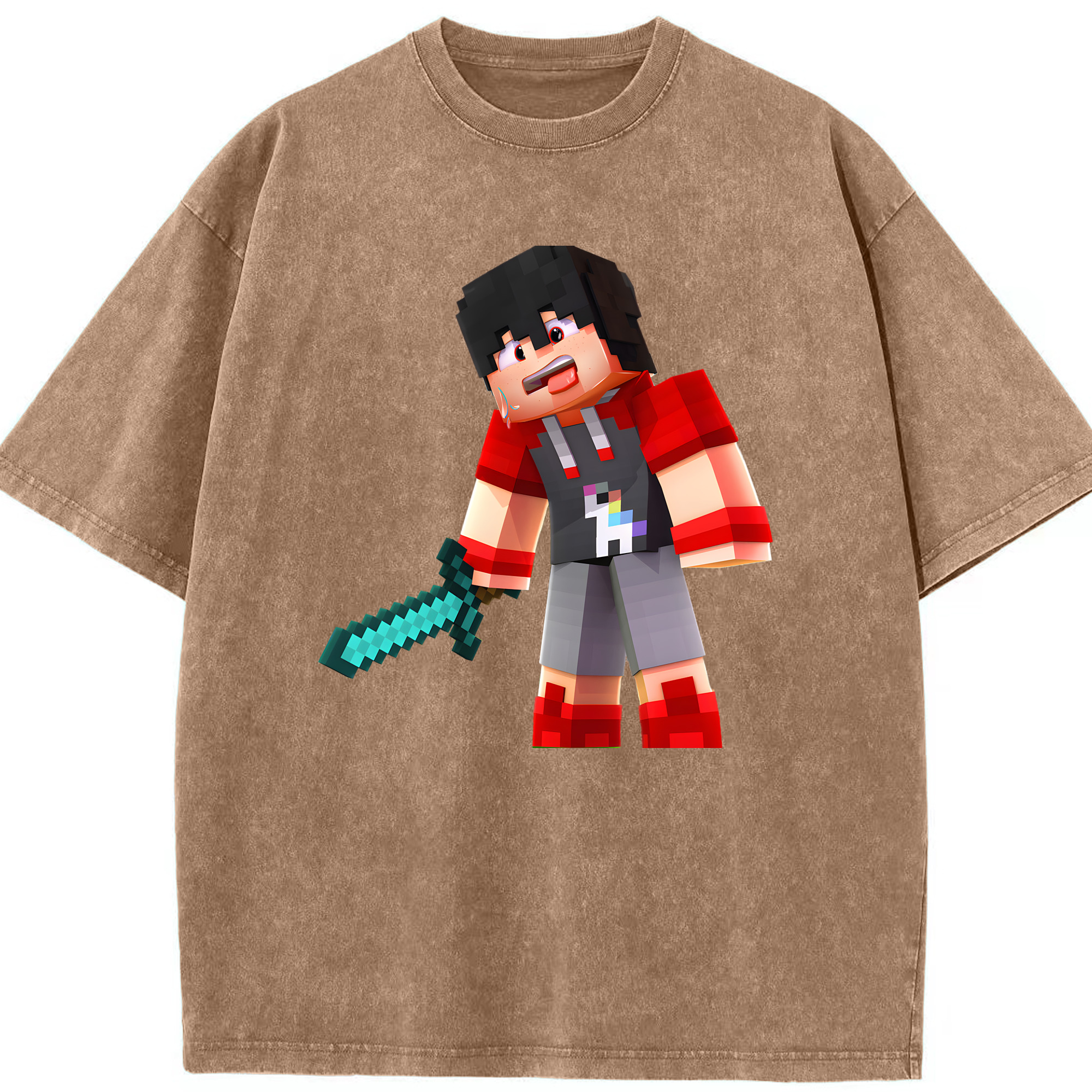 （画像用） マインクラフト ブロックの世界 Minecraft MC Block world 綿100% ヴィンテージ風 半袖Tシャツ（フロントプリント）