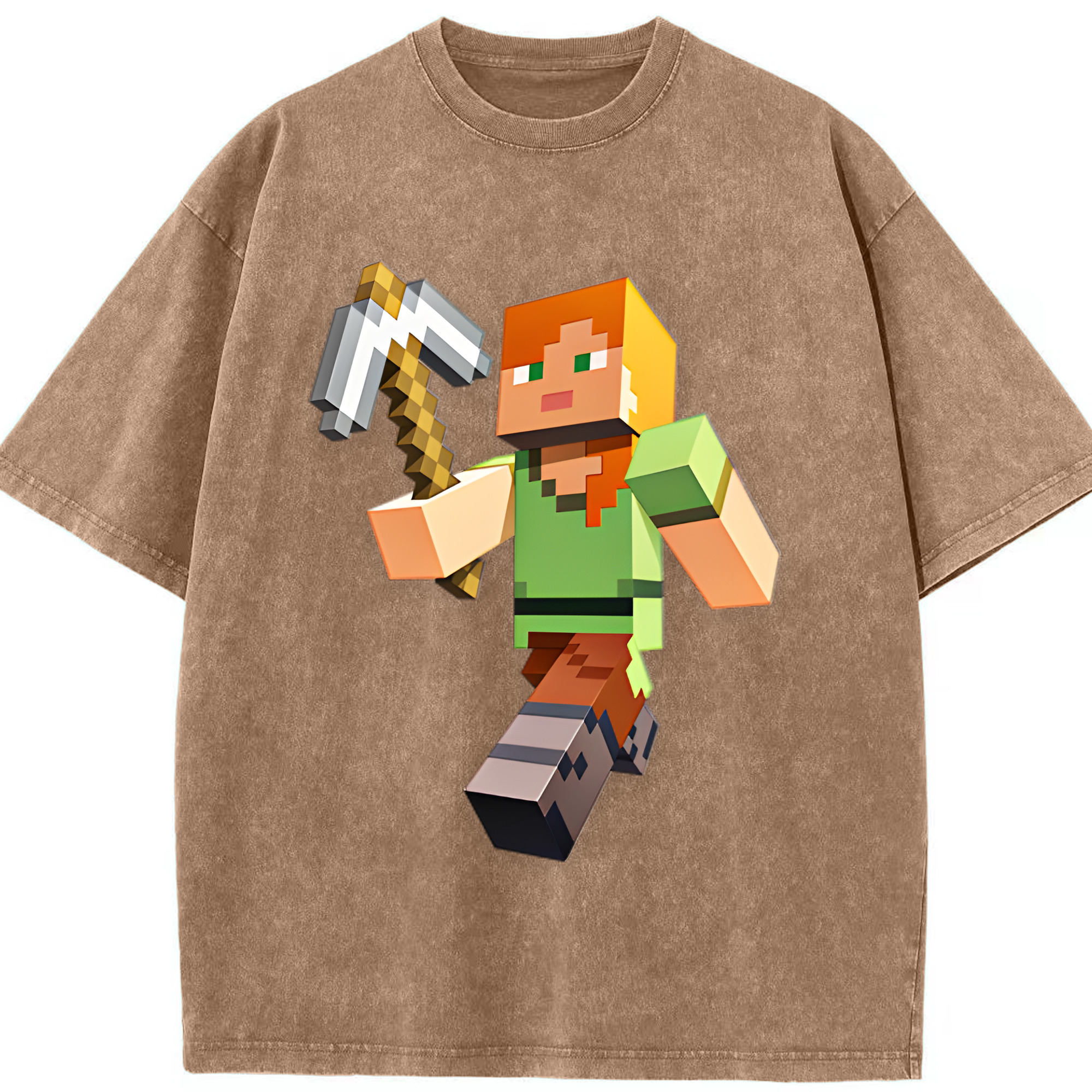 （画像用） マインクラフト ブロックの世界 Minecraft MC Block world 綿100% ヴィンテージ風 半袖Tシャツ（フロントプリント）