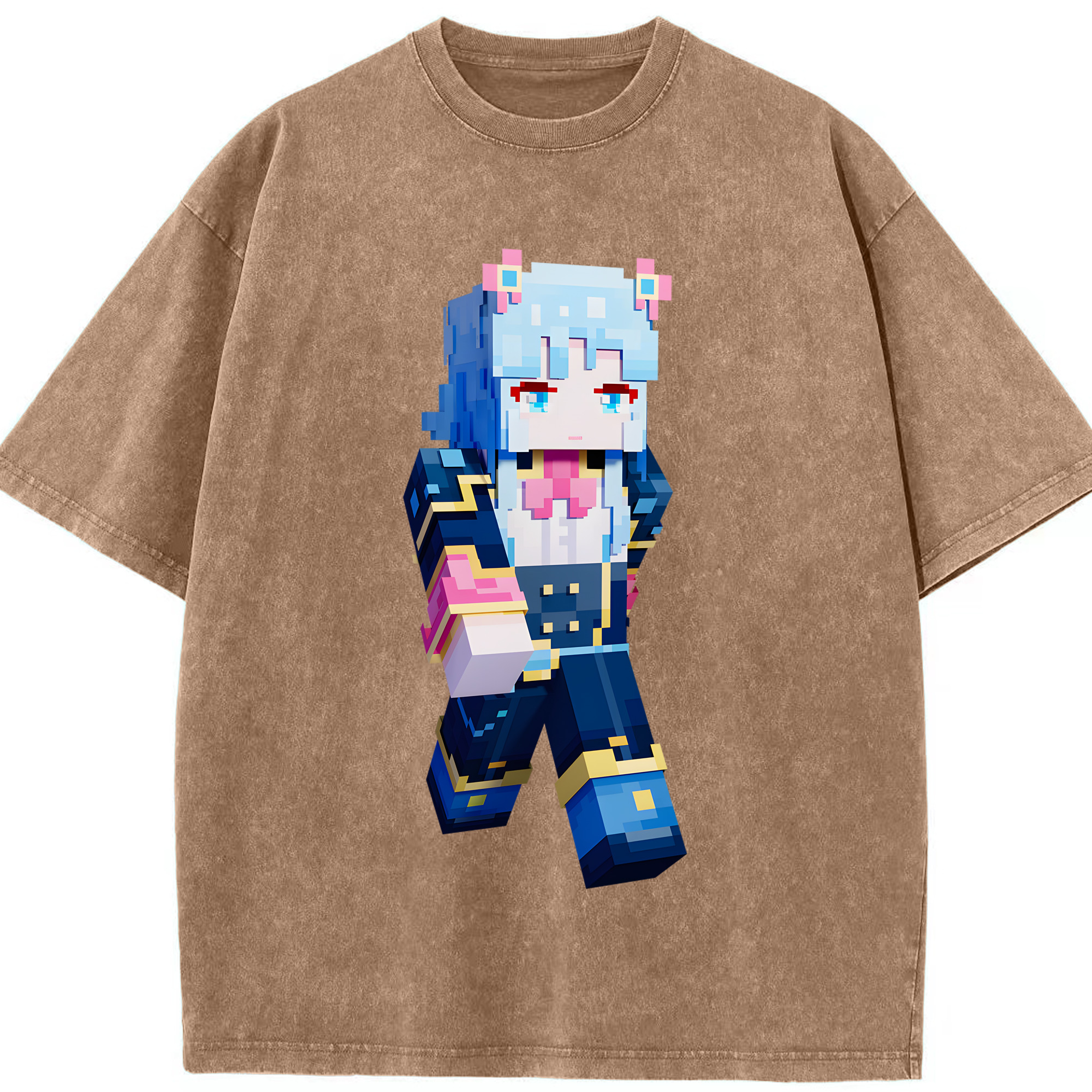 （画像用） マインクラフト ブロックの世界 Minecraft MC Block world 綿100% ヴィンテージ風 半袖Tシャツ（フロントプリント）