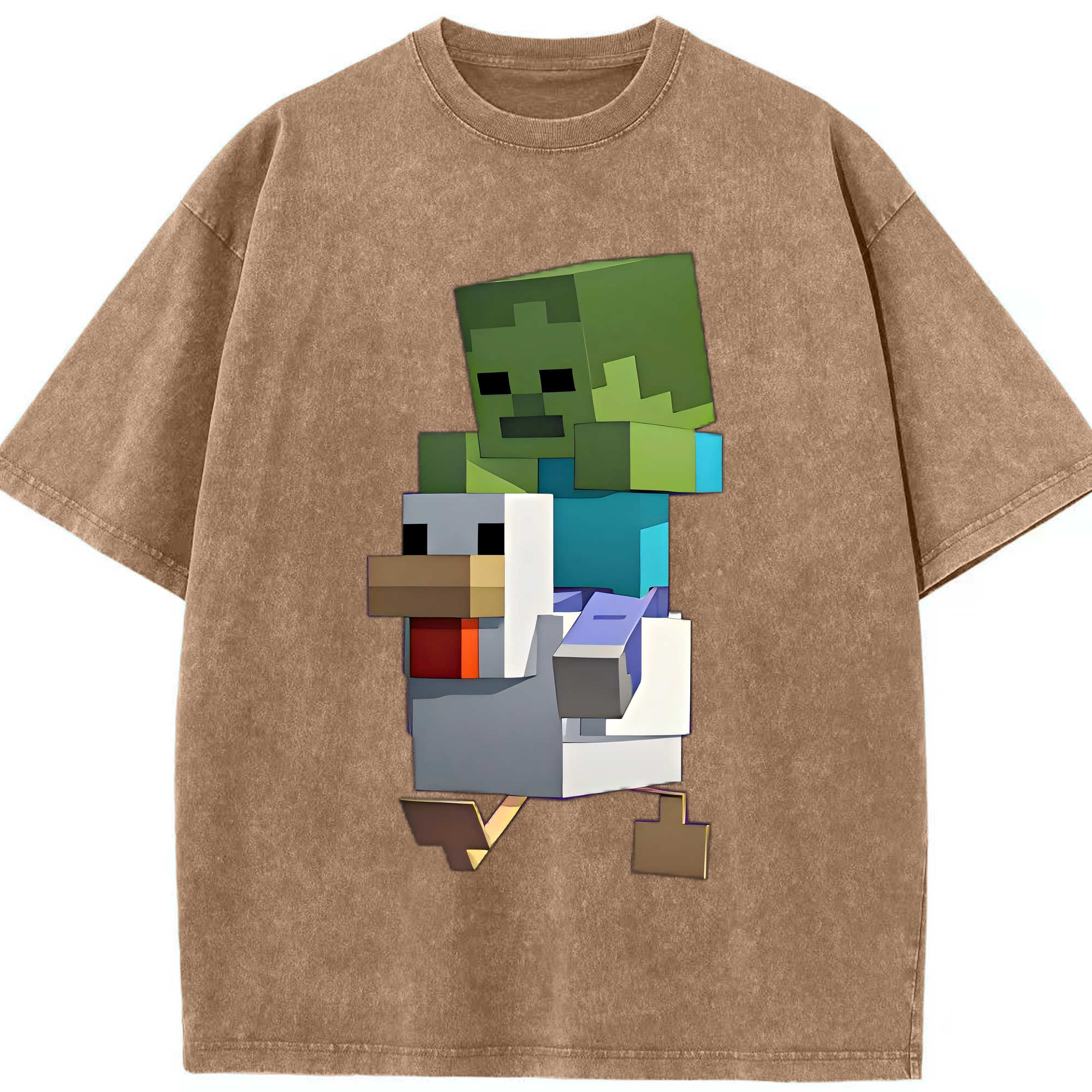 （画像用） マインクラフト ブロックの世界 Minecraft MC Block world 綿100% ヴィンテージ風 半袖Tシャツ（フロントプリント）