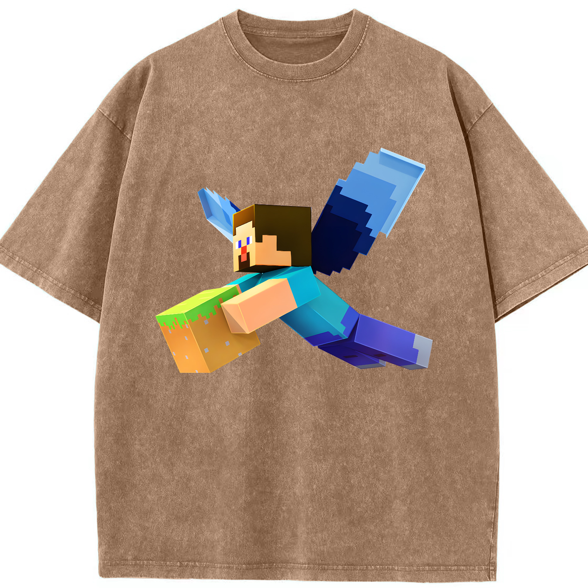 （画像用） マインクラフト ブロックの世界 Minecraft MC Block world 綿100% ヴィンテージ風 半袖Tシャツ（フロントプリント）