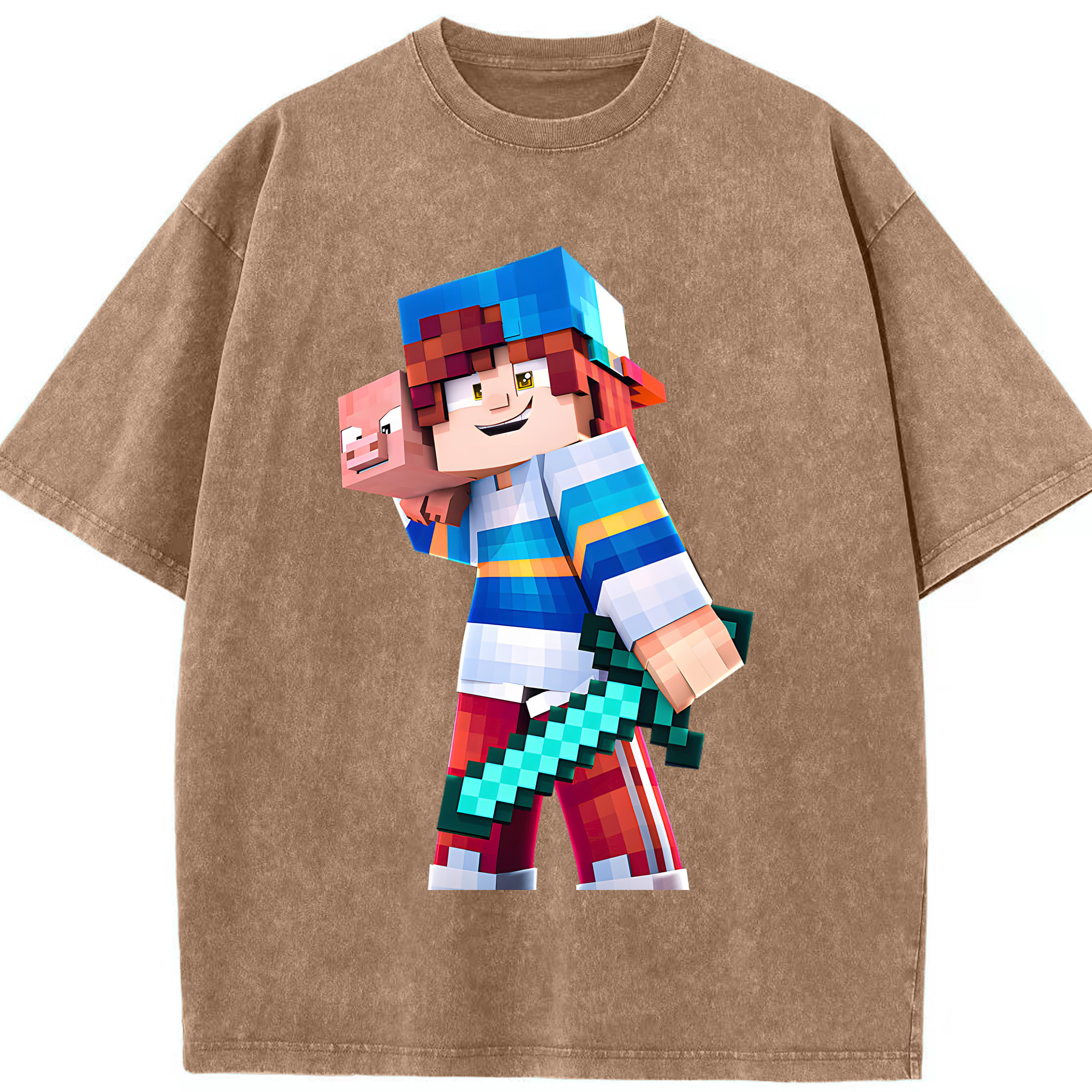 （画像用） マインクラフト ブロックの世界 Minecraft MC Block world 綿100% ヴィンテージ風 半袖Tシャツ（フロントプリント）