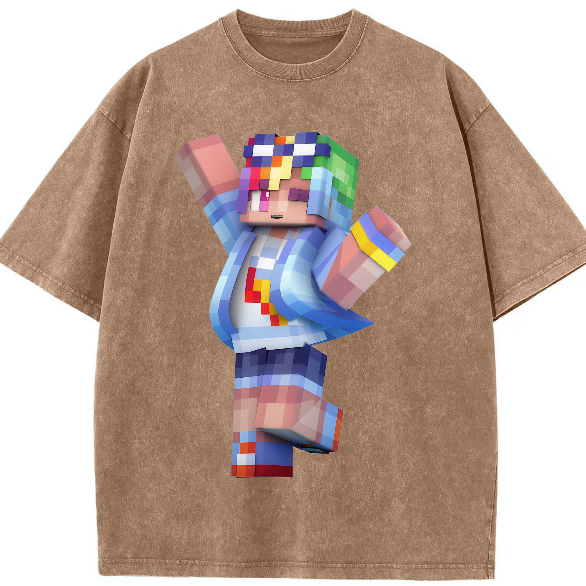 （画像用） マインクラフト ブロックの世界 Minecraft MC Block world 綿100% ヴィンテージ風 半袖Tシャツ（フロントプリント）