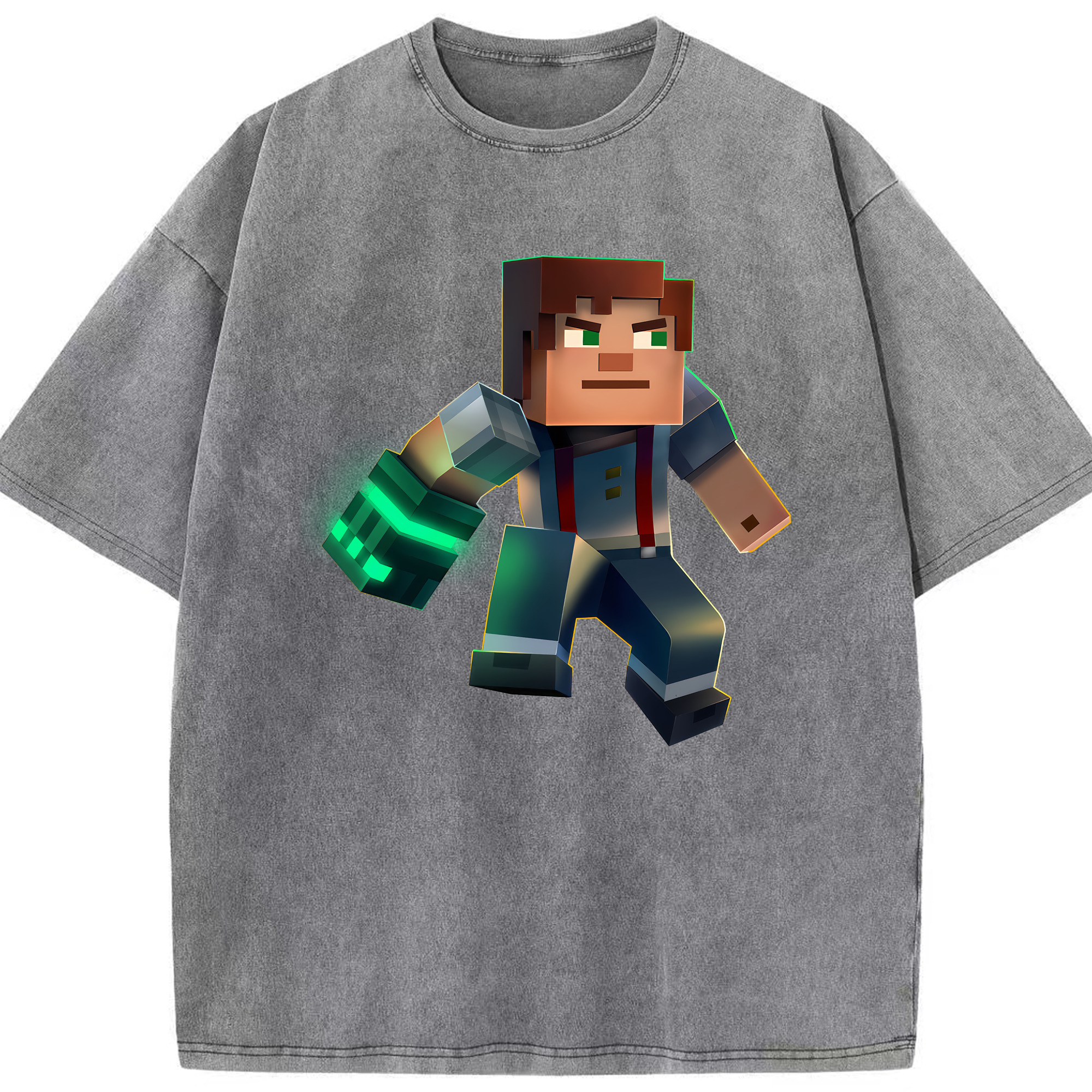 （画像用） マインクラフト ブロックの世界 Minecraft MC Block world 綿100% ヴィンテージ風 半袖Tシャツ（フロントプリント）