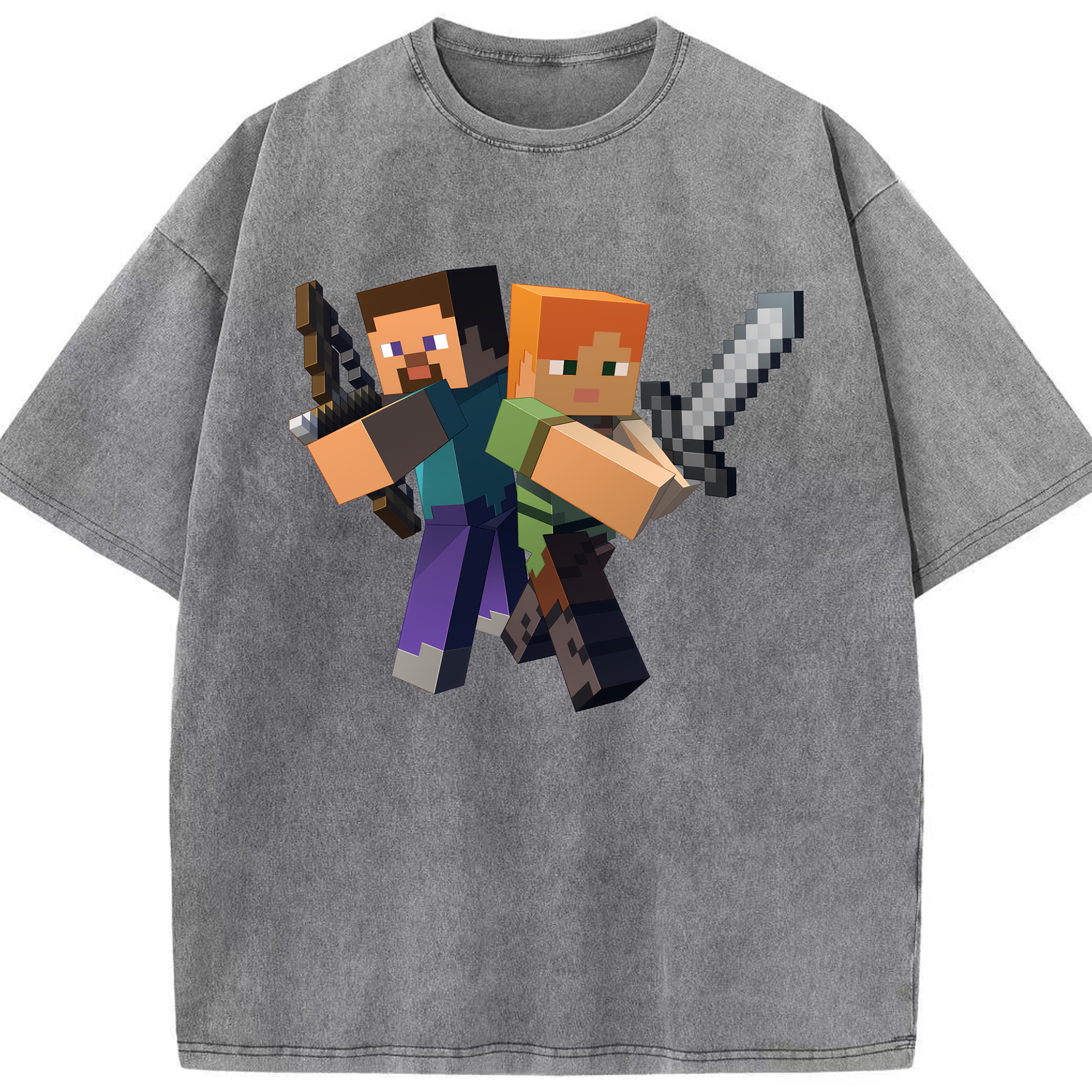 （画像用） マインクラフト ブロックの世界 Minecraft MC Block world 綿100% ヴィンテージ風 半袖Tシャツ（フロントプリント）