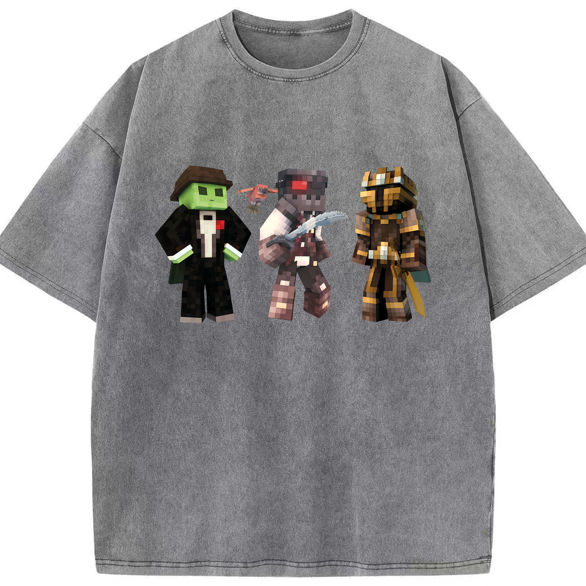 （画像用） マインクラフト ブロックの世界 Minecraft MC Block world 綿100% ヴィンテージ風 半袖Tシャツ（フロントプリント）