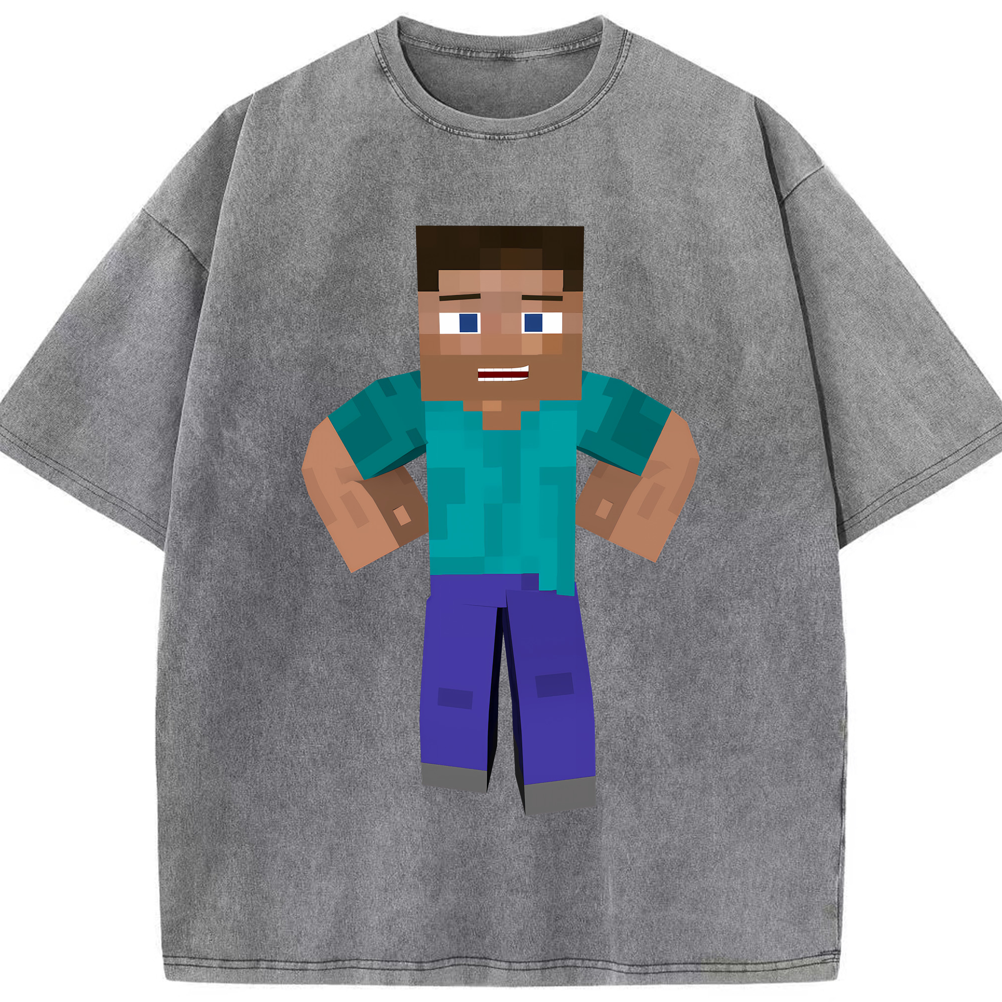（画像用） マインクラフト ブロックの世界 Minecraft MC Block world 綿100% ヴィンテージ風 半袖Tシャツ（フロントプリント）