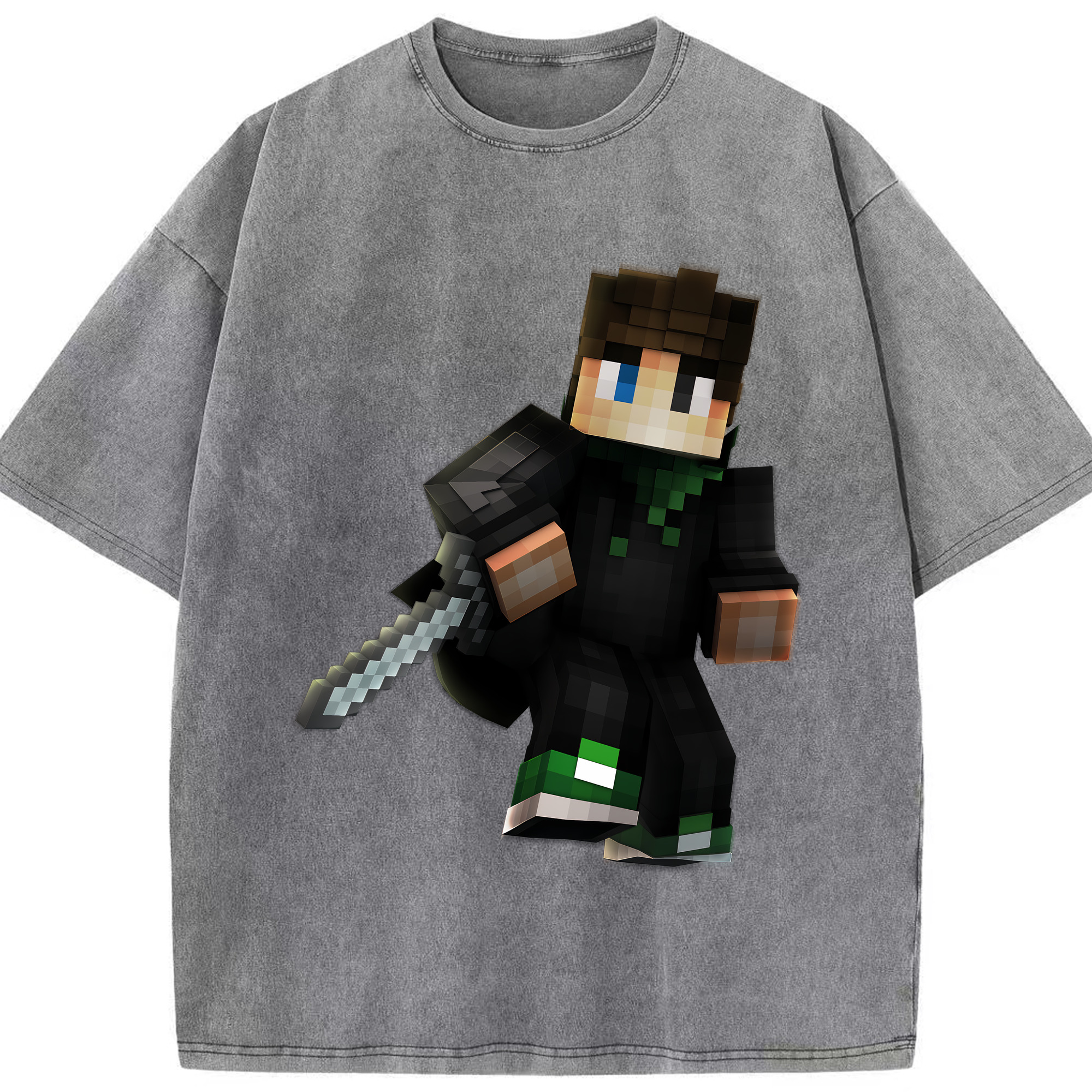 （画像用） マインクラフト ブロックの世界 Minecraft MC Block world 綿100% ヴィンテージ風 半袖Tシャツ（フロントプリント）