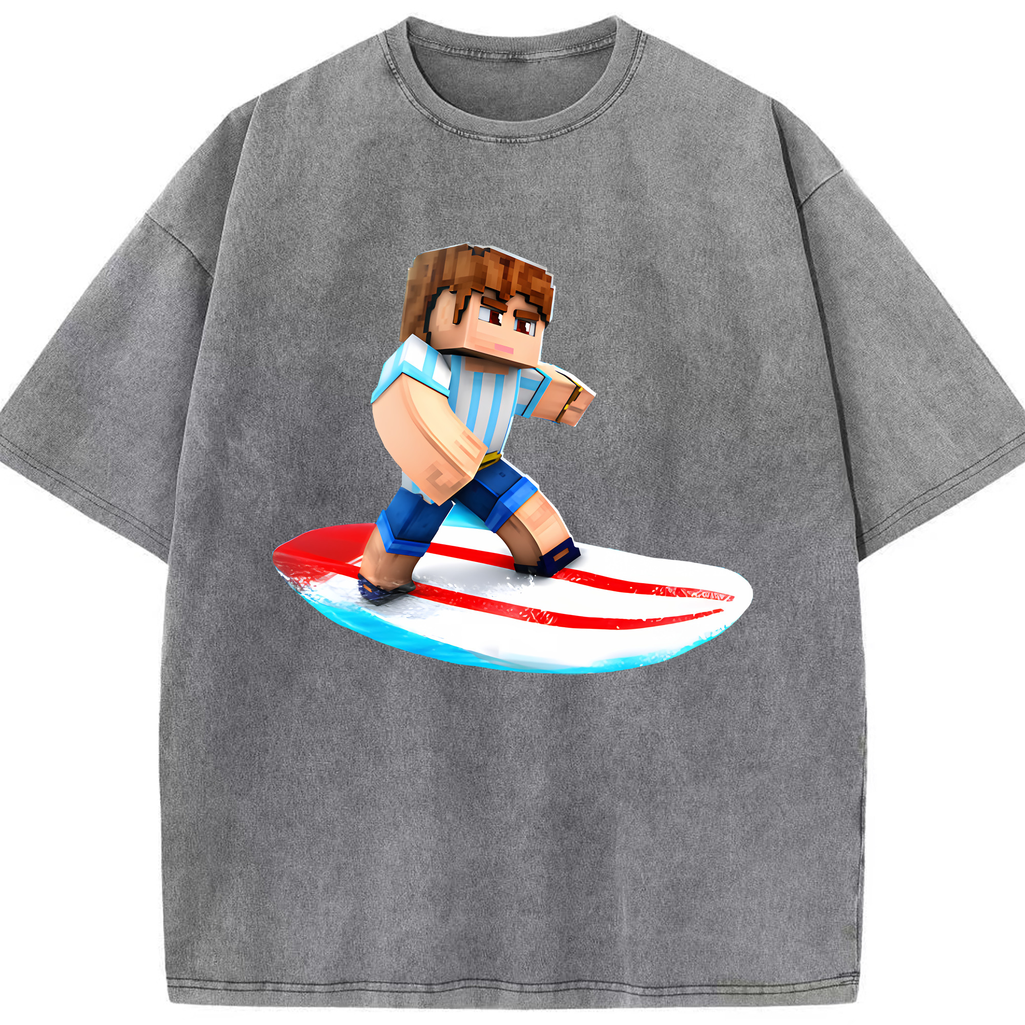 （画像用） マインクラフト ブロックの世界 Minecraft MC Block world 綿100% ヴィンテージ風 半袖Tシャツ（フロントプリント）