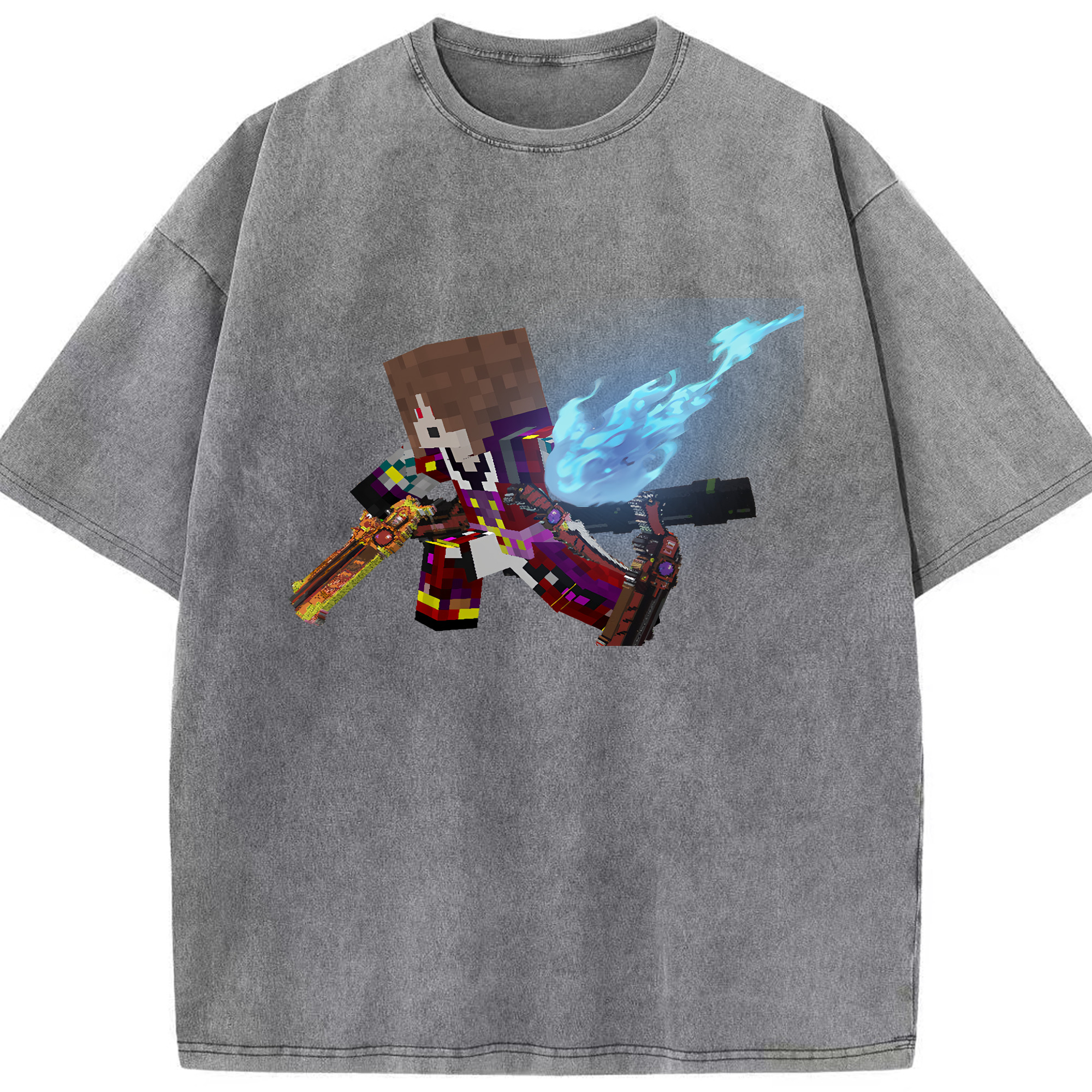 （画像用） マインクラフト ブロックの世界 Minecraft MC Block world 綿100% ヴィンテージ風 半袖Tシャツ（フロントプリント）