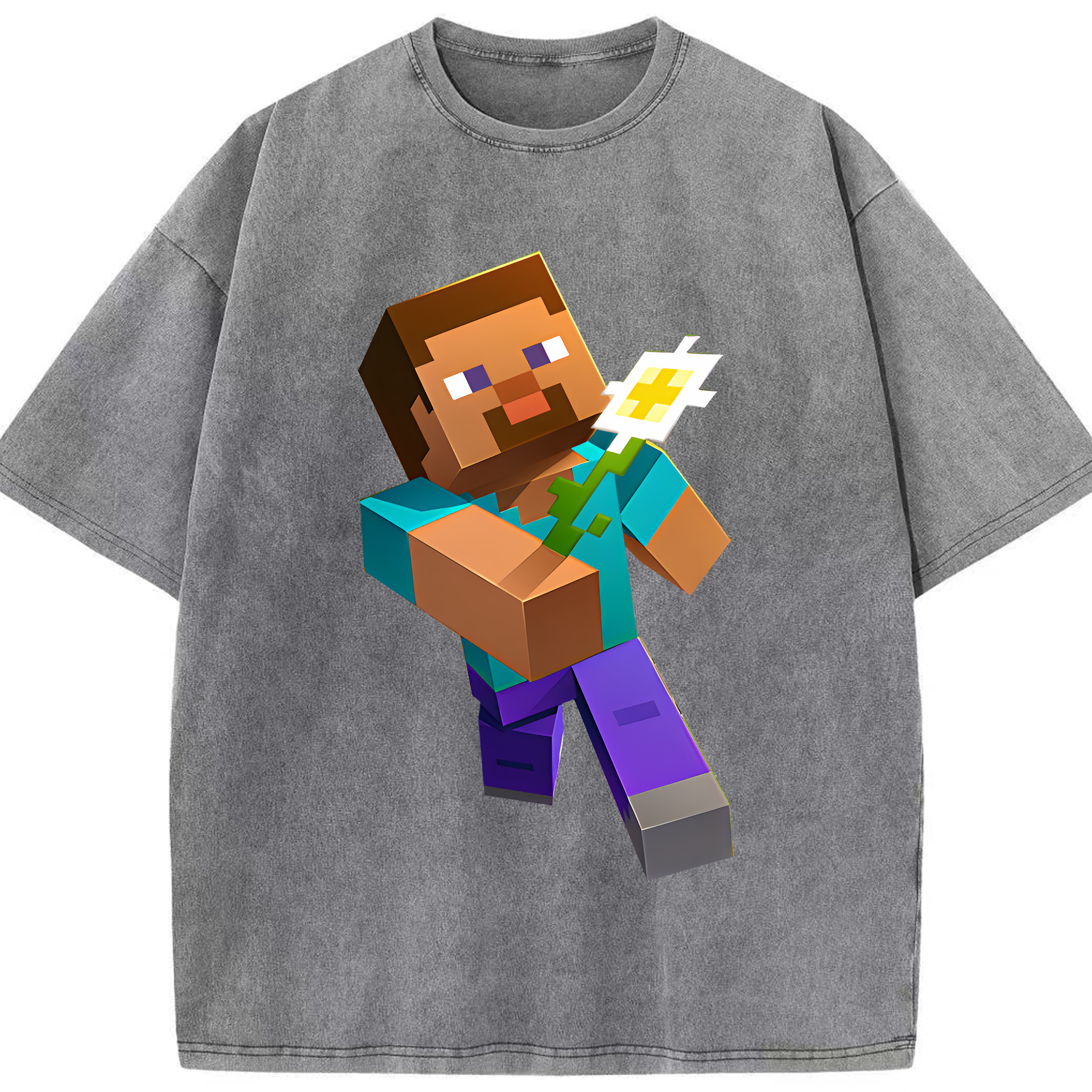 （画像用） マインクラフト ブロックの世界 Minecraft MC Block world 綿100% ヴィンテージ風 半袖Tシャツ（フロントプリント）