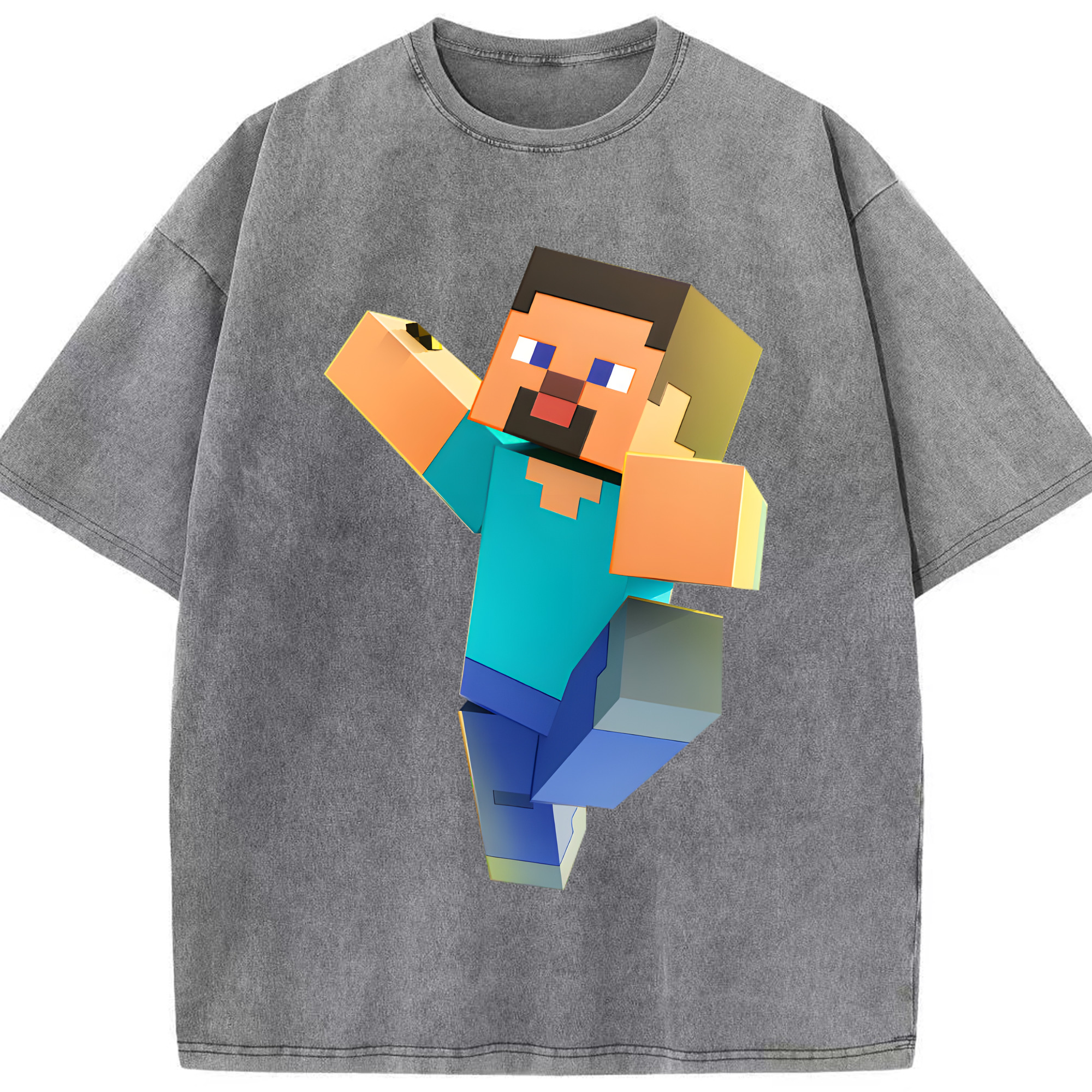 （画像用） マインクラフト ブロックの世界 Minecraft MC Block world 綿100% ヴィンテージ風 半袖Tシャツ（フロントプリント）