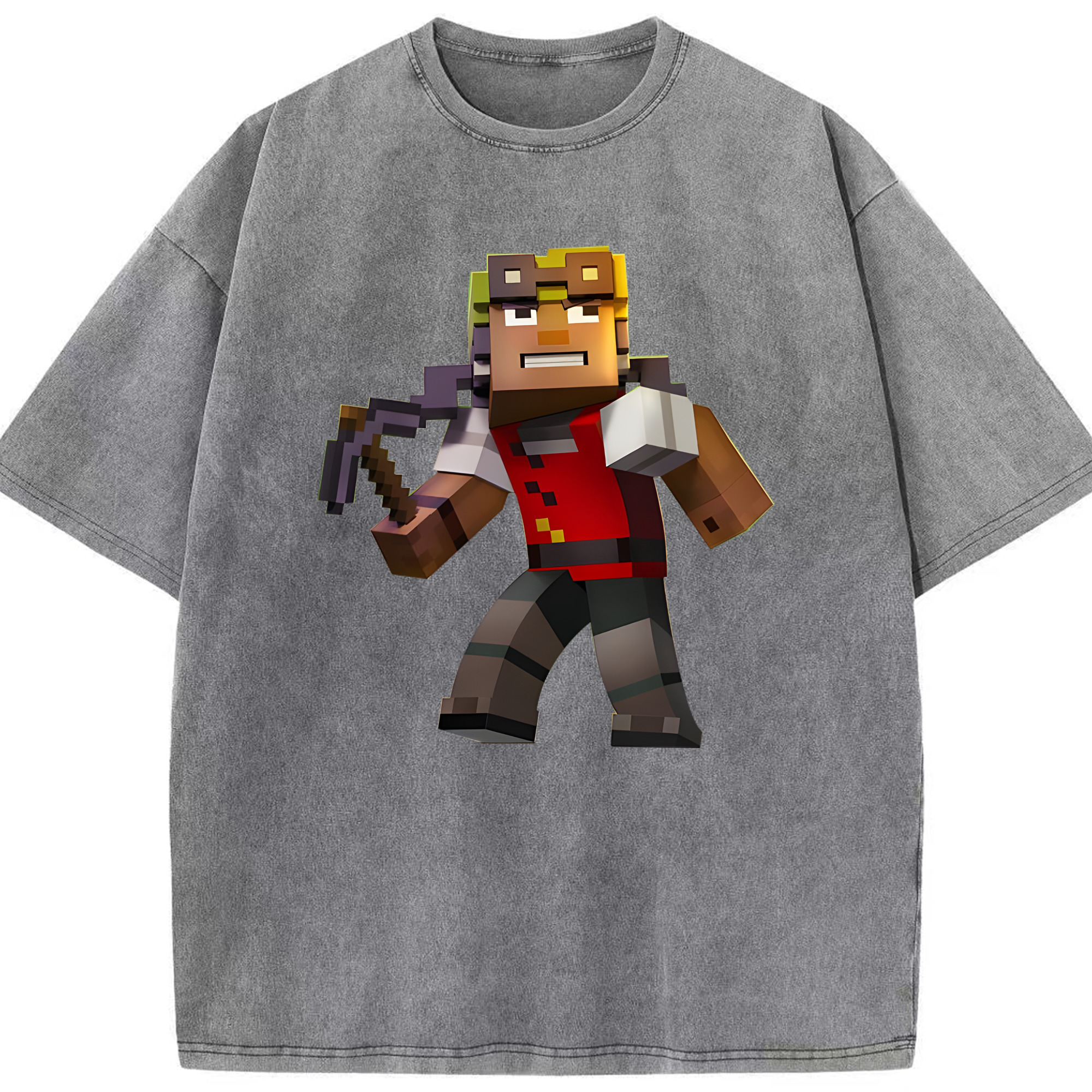 （画像用） マインクラフト ブロックの世界 Minecraft MC Block world 綿100% ヴィンテージ風 半袖Tシャツ（フロントプリント）
