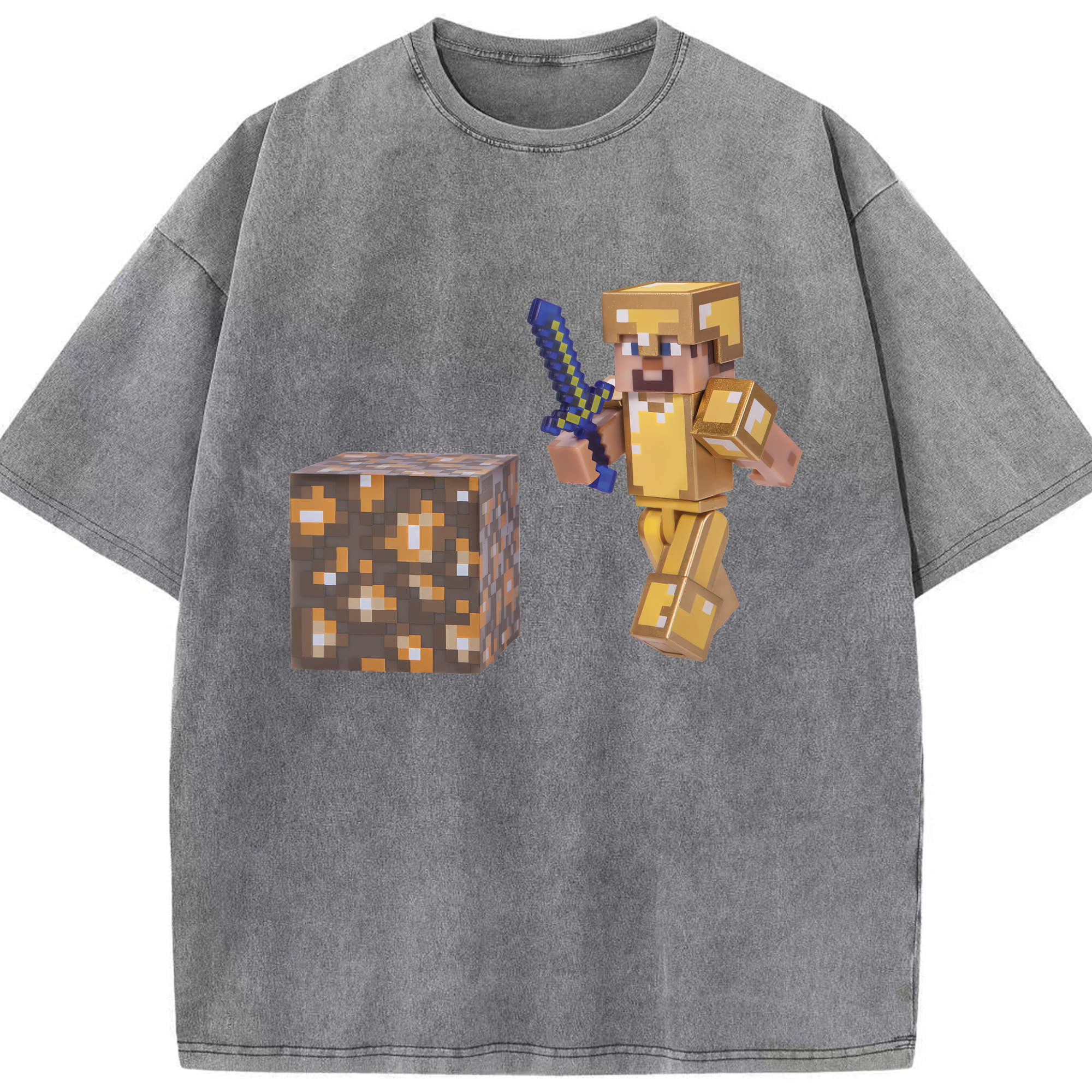 （画像用） マインクラフト ブロックの世界 Minecraft MC Block world 綿100% ヴィンテージ風 半袖Tシャツ（フロントプリント）
