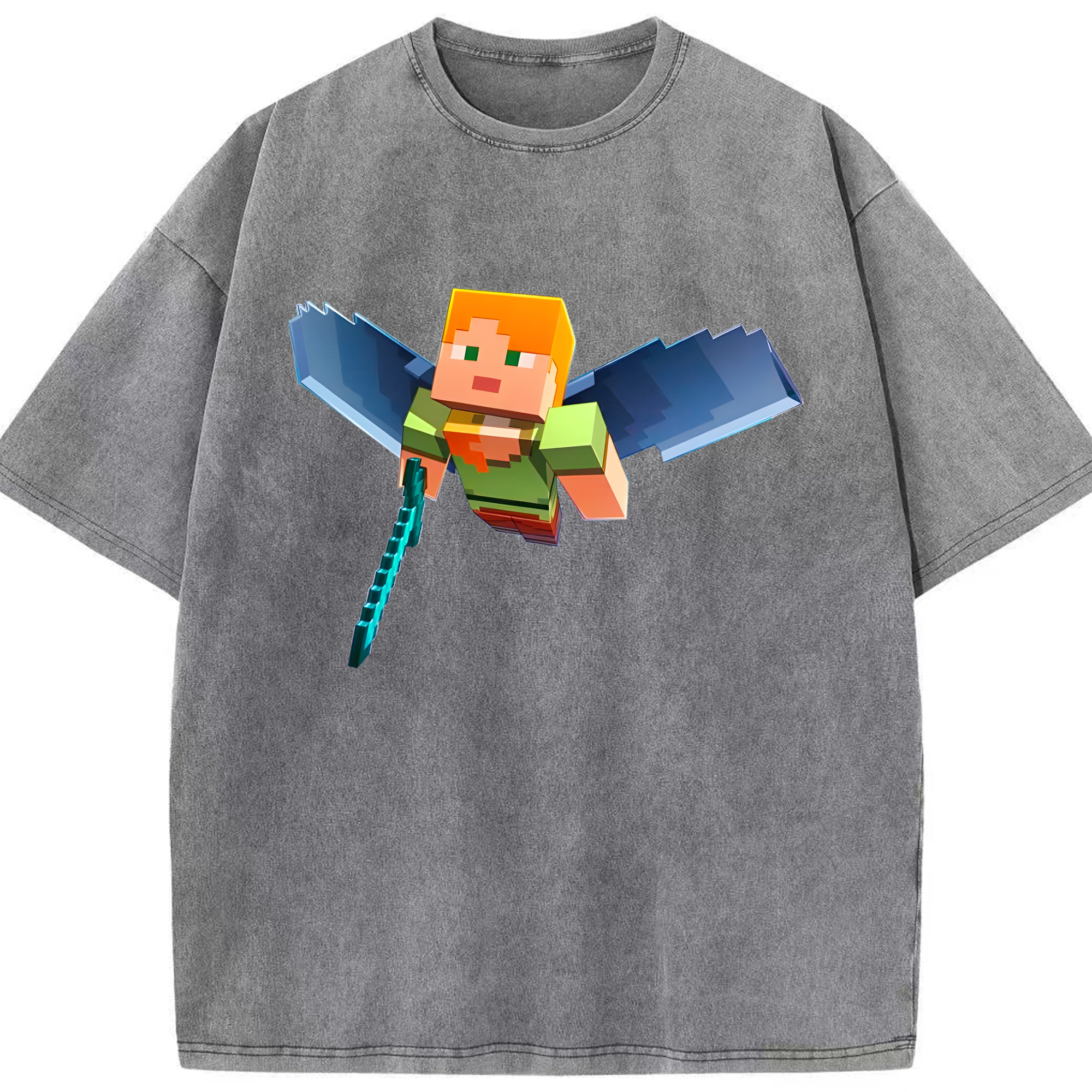 （画像用） マインクラフト ブロックの世界 Minecraft MC Block world 綿100% ヴィンテージ風 半袖Tシャツ（フロントプリント）