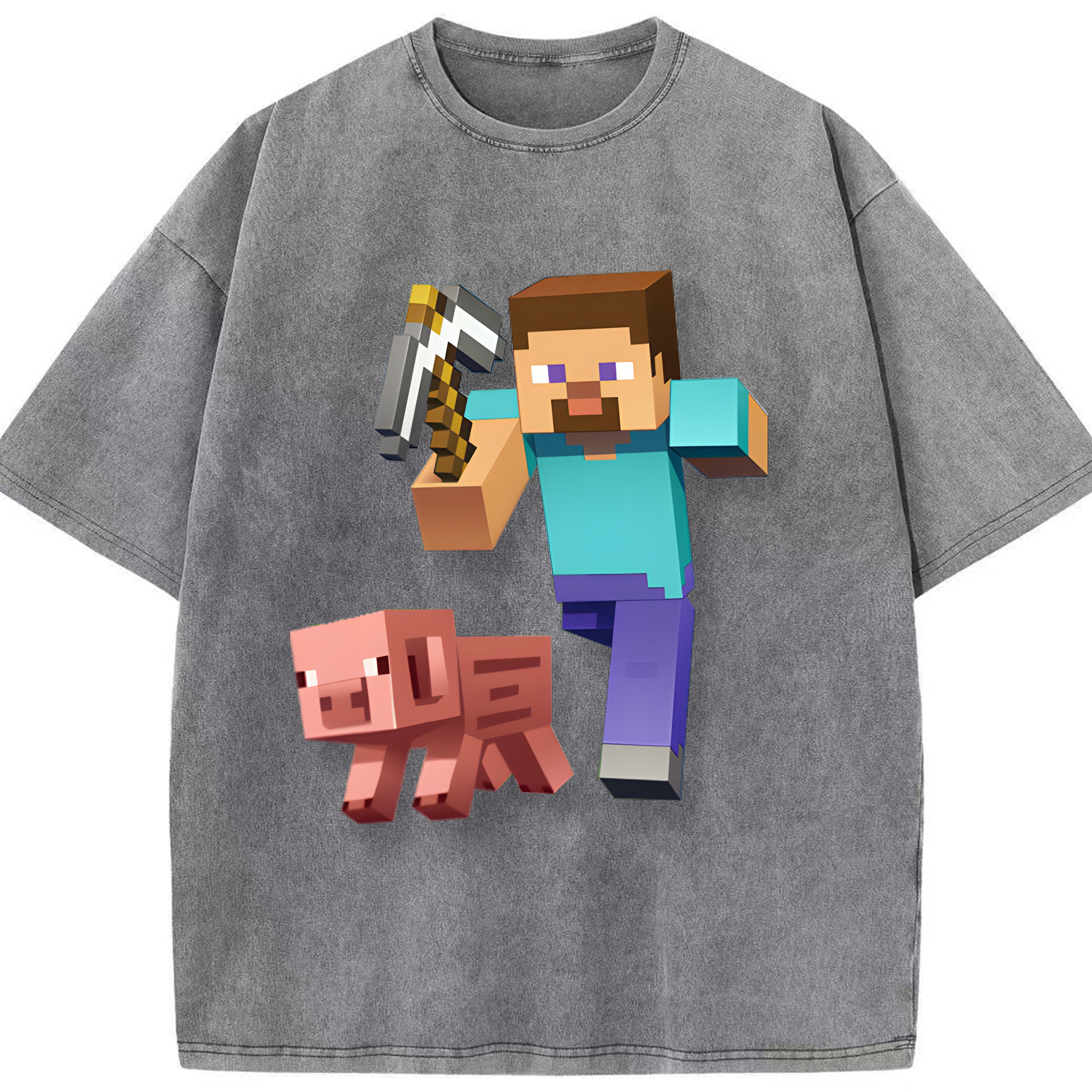 （画像用） マインクラフト ブロックの世界 Minecraft MC Block world 綿100% ヴィンテージ風 半袖Tシャツ（フロントプリント）